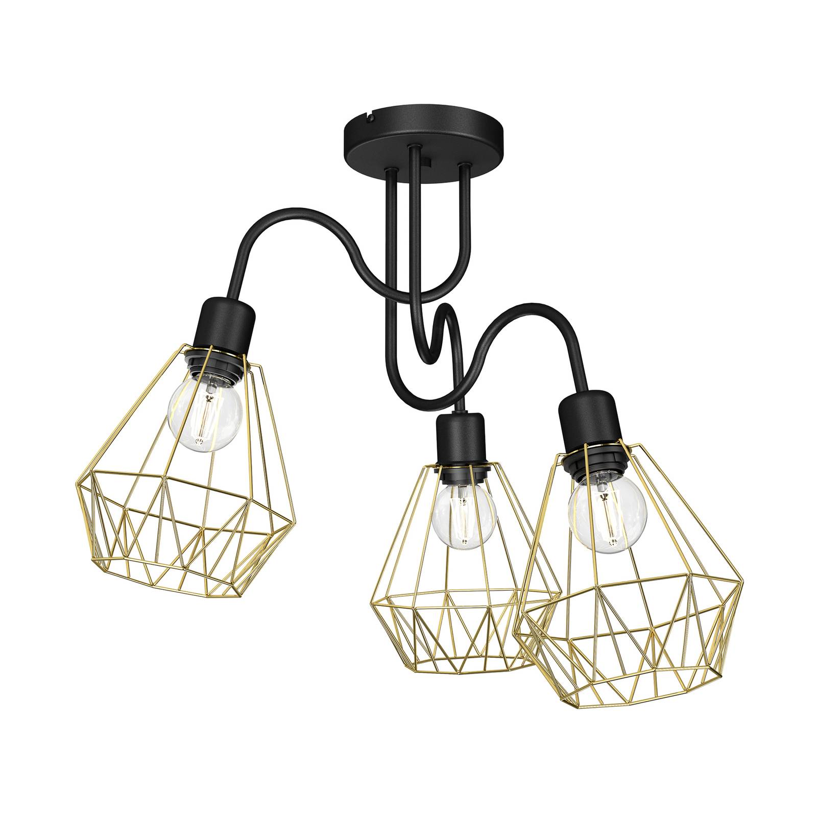 Plafonnier Jin noir/laiton à trois lampes