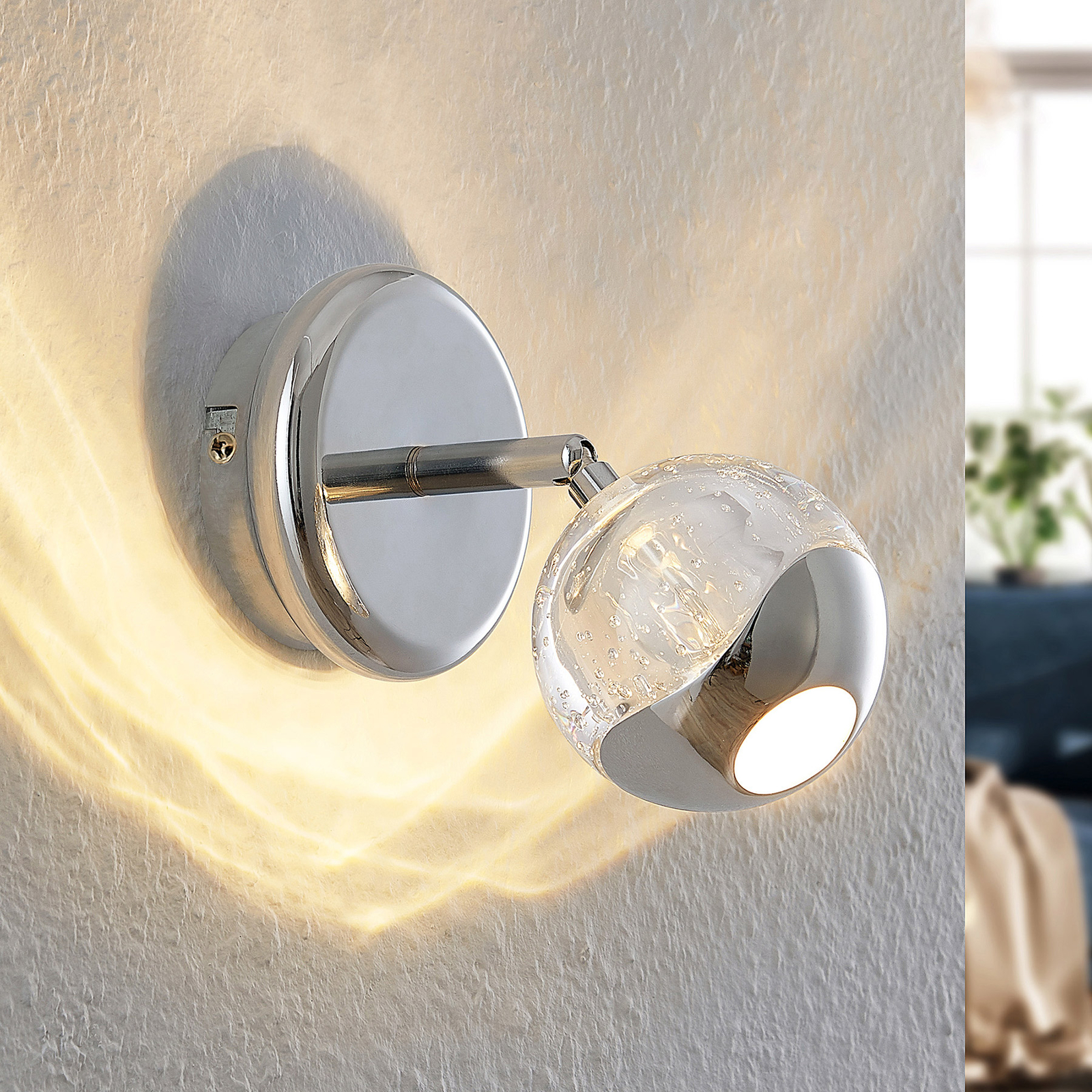 Lucande Kilio foco LED pantalla de vidrio, cromo