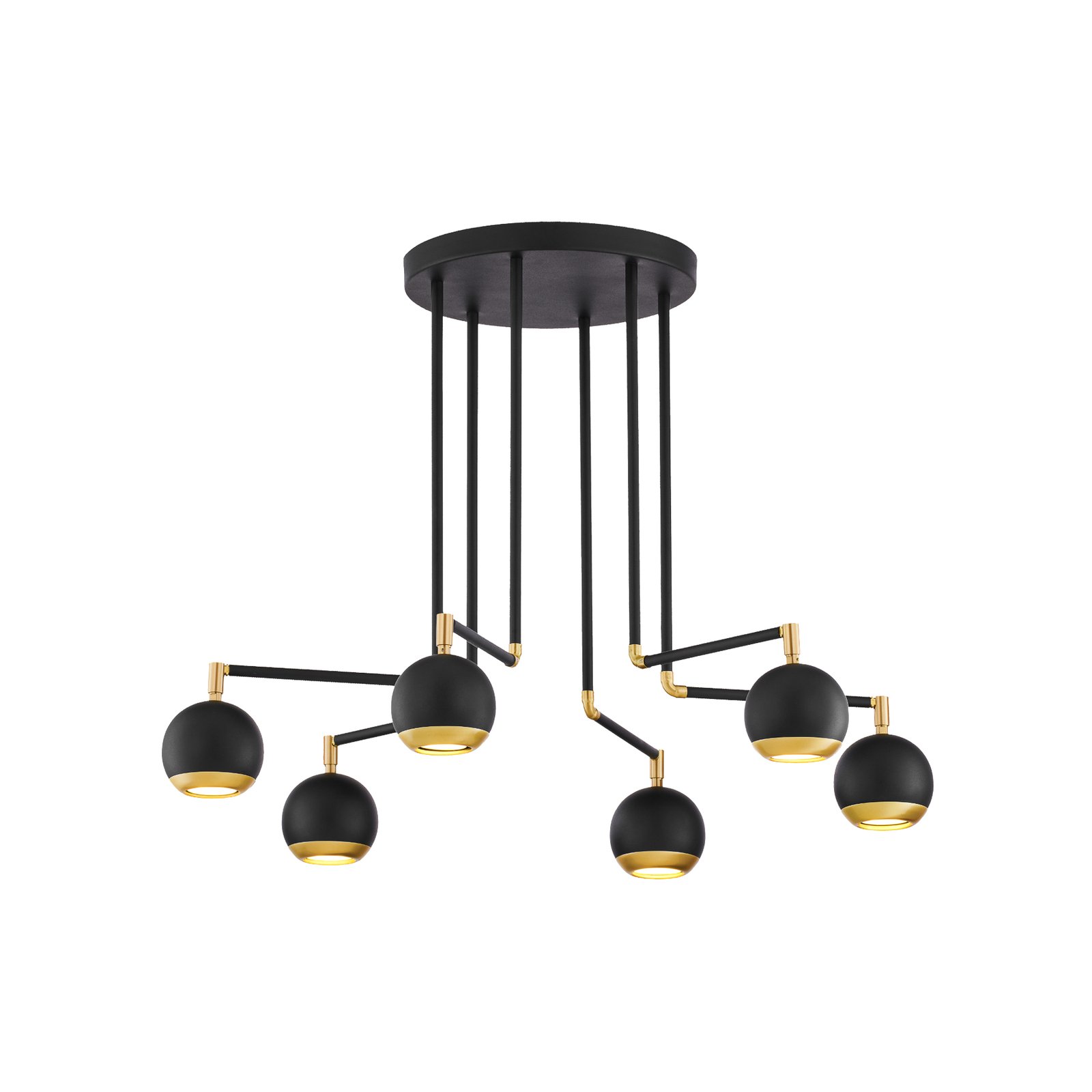 Vilar pendant light, black, metal, 6-bulb, GU10