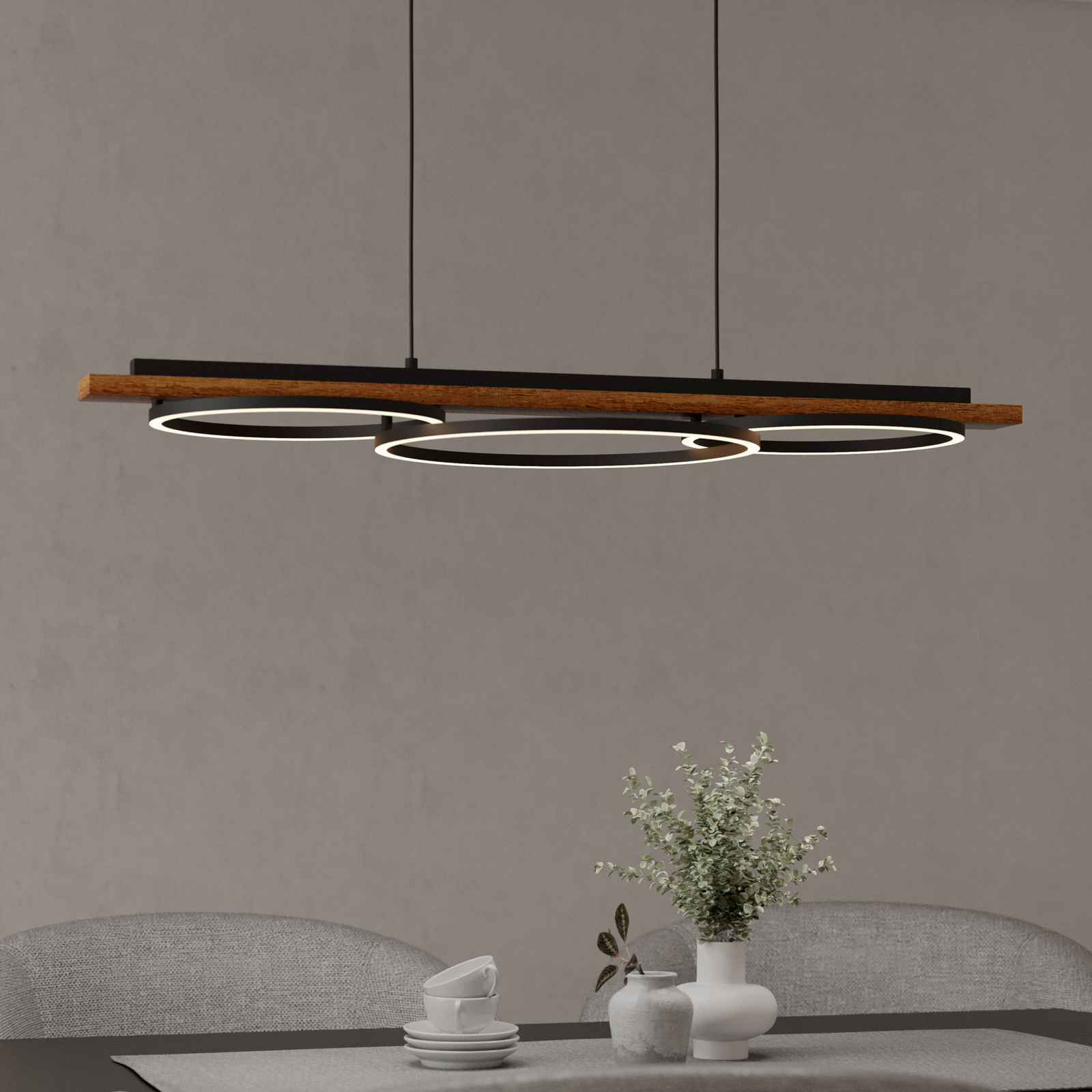 Boyal LED-riippuvalaisin, ruskea, pituus 101 cm, puu, 3-valo.