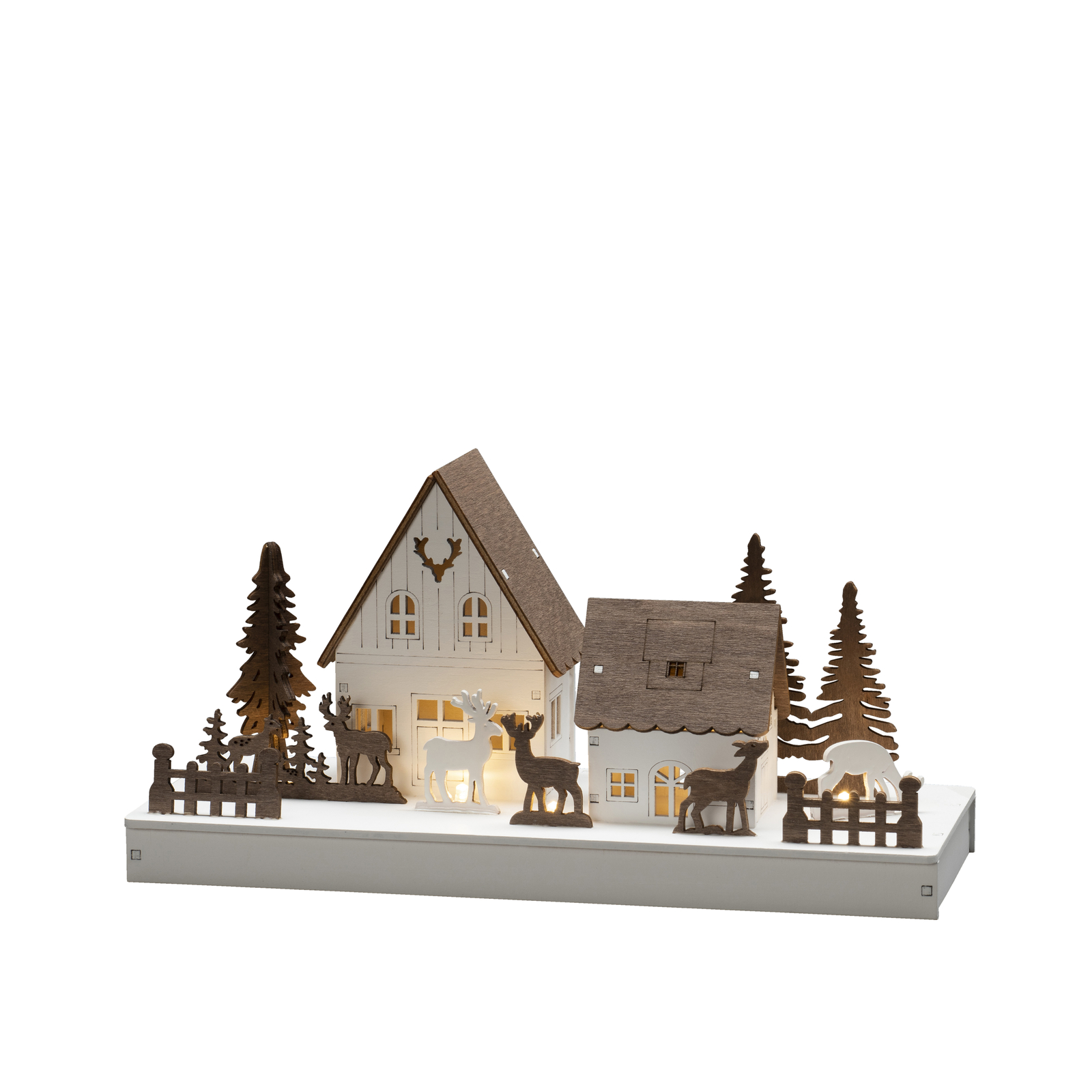 LED silhouette forest houses with reindeer