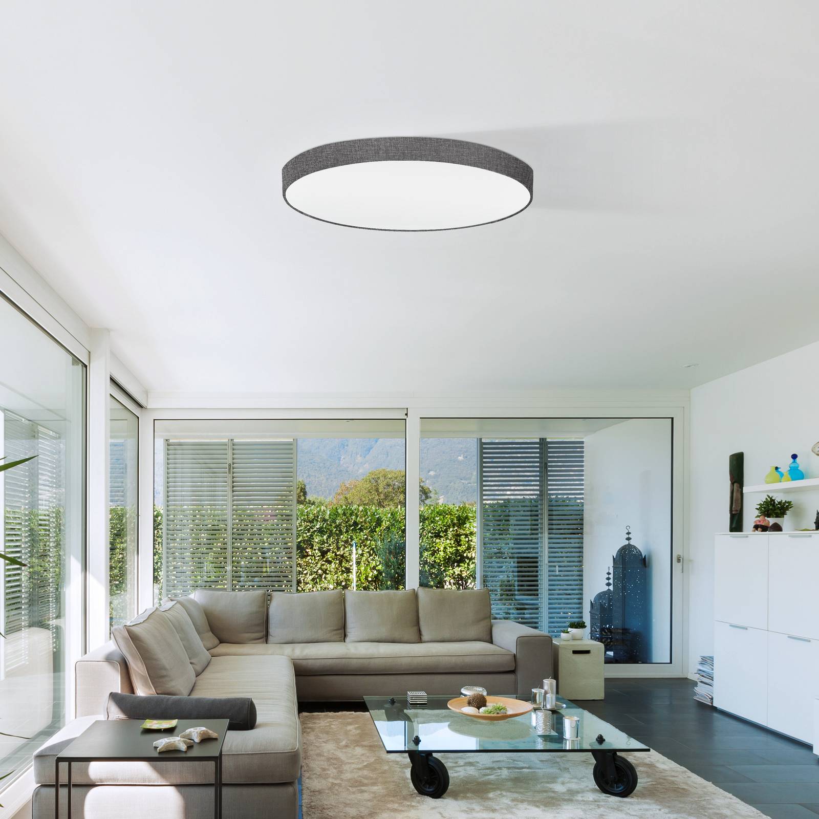 EGLO Pasteri Deckenleuchte - Wohn- / Esszimmer - Deckenlampe - Modern - dimmbar - alu / grau / zink - Textil / Stoff / Seide