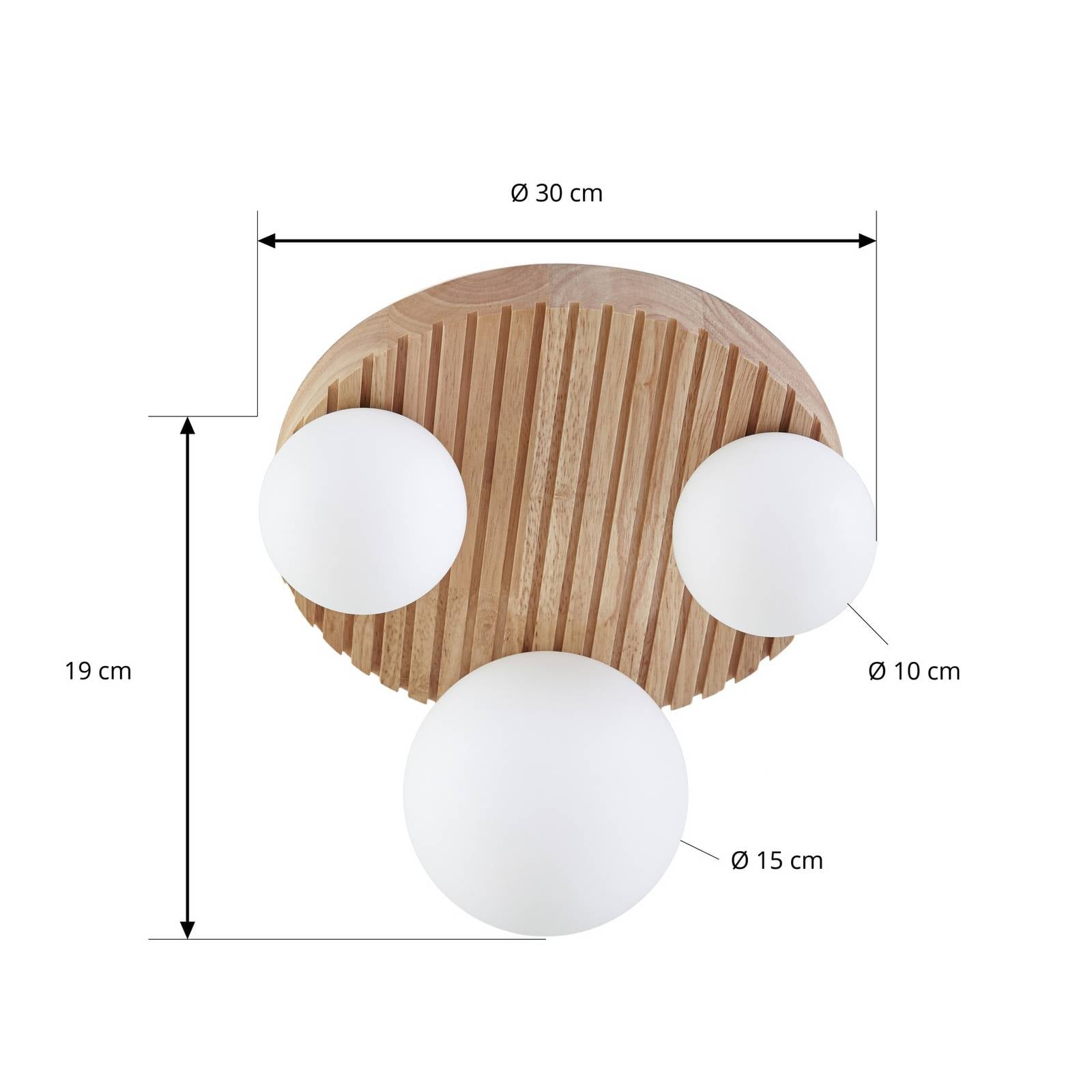 Lampa sufitowa Lindby Mori, Ø34 cm, G9, naturalny/biały, drewno/szkło