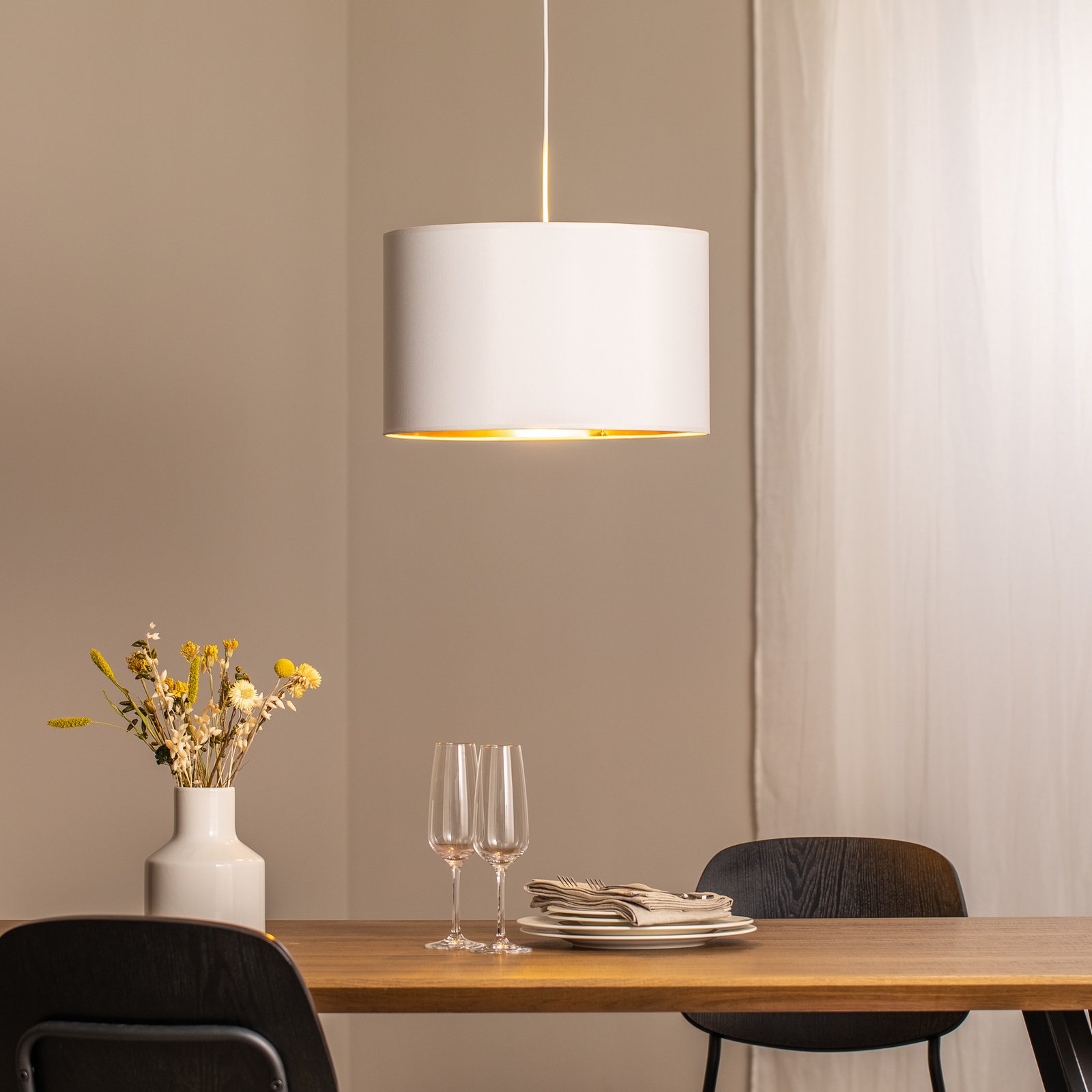 Lampă suspendată Soho cilindrică 1 bec Ø 40cm alb/auriu