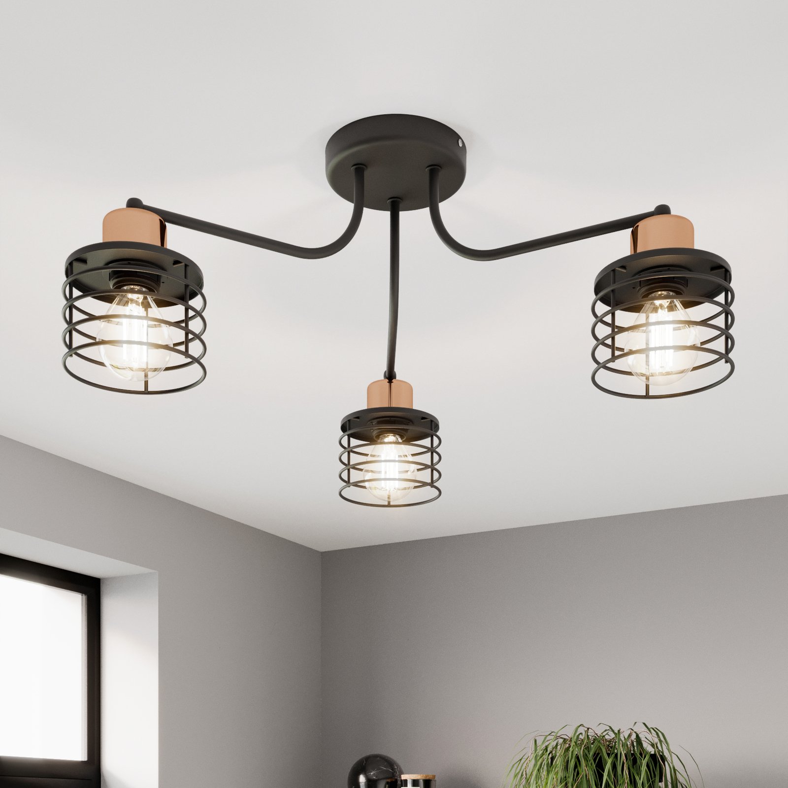 Edison ceiling light, 3-bulb