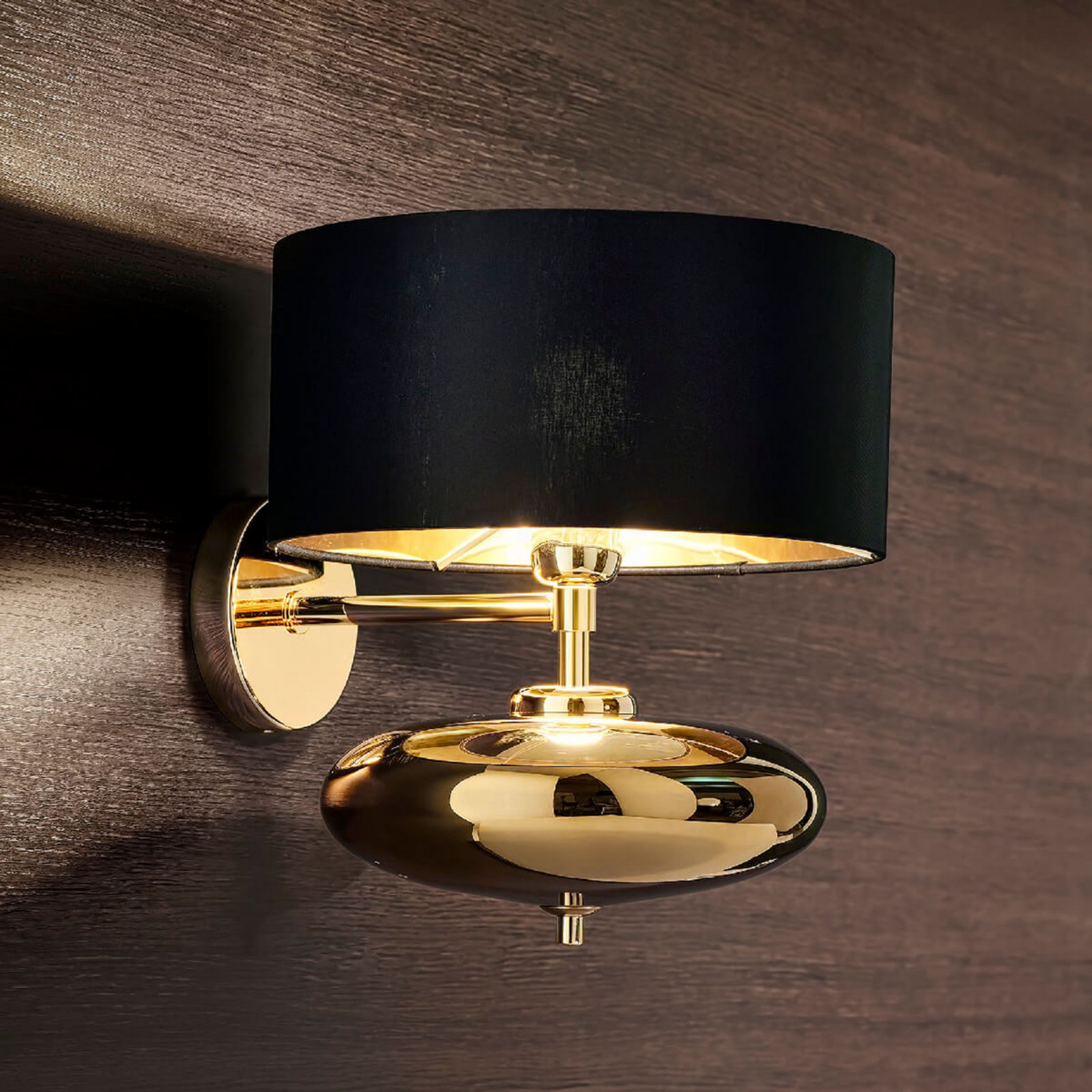 Black and gold fabric wall light Show Ellisse Lights.co.uk