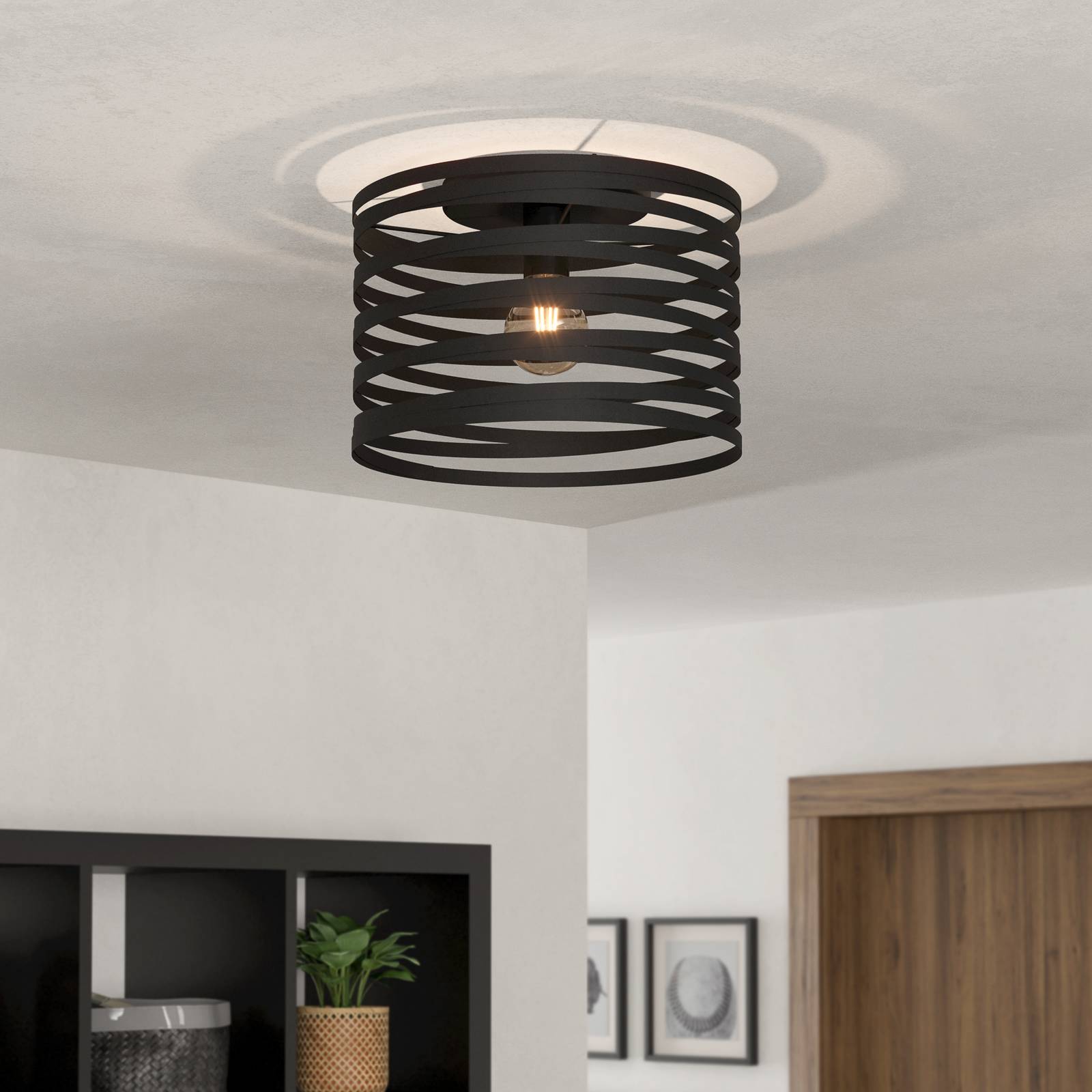 Deckenleuchte Cremella, Ø 37 cm, schwarz, Stahl günstig online kaufen