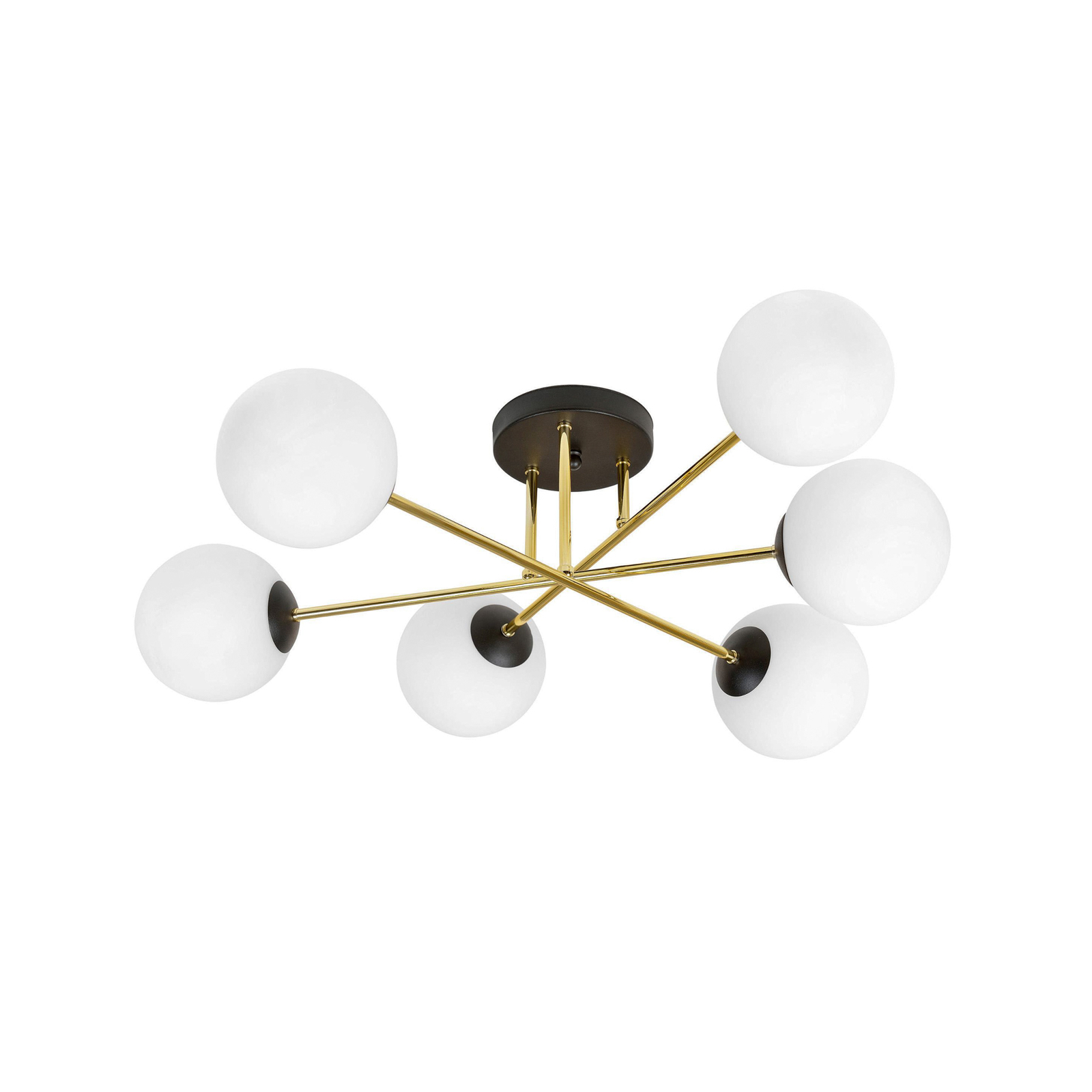 Magnum ceiling light, 6-bulb, opal white/gold/black, glass