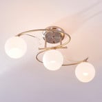 Lindby ceiling lamp Svean, 3-bulb, nickel/white, glass, length 60 cm