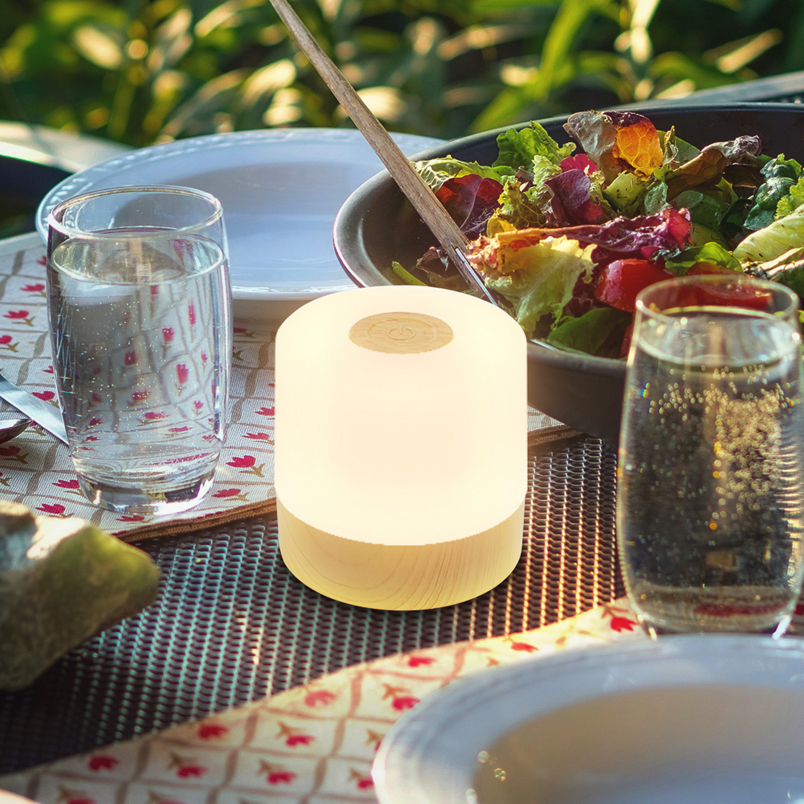 LED-Akku-Tischleuchte Cita Holzoptik, USB-C, 2.700 K, Dimmer