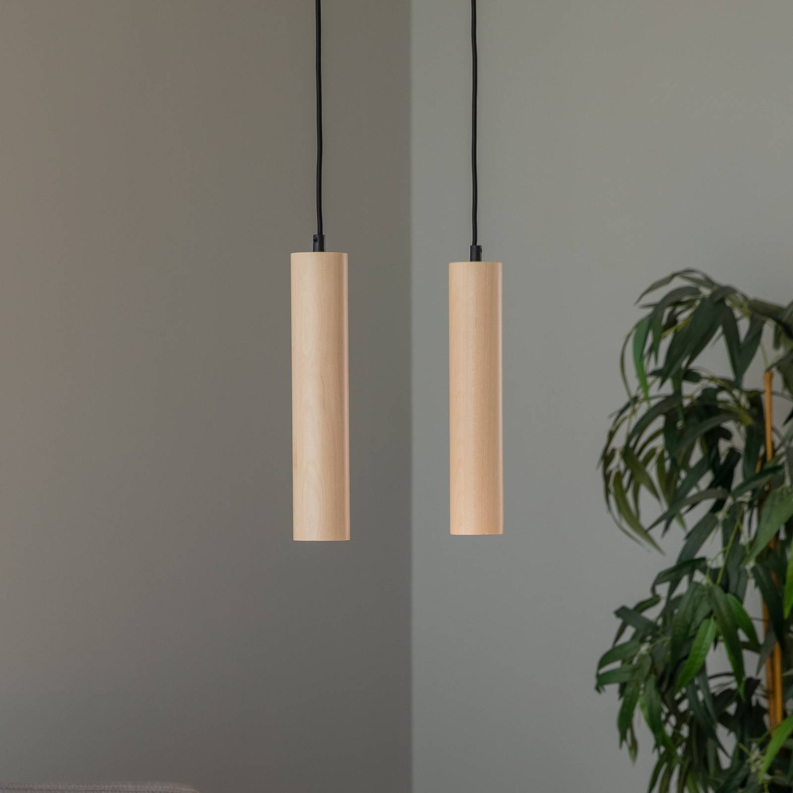 Euluna Suspension Tube en bois à deux lampes