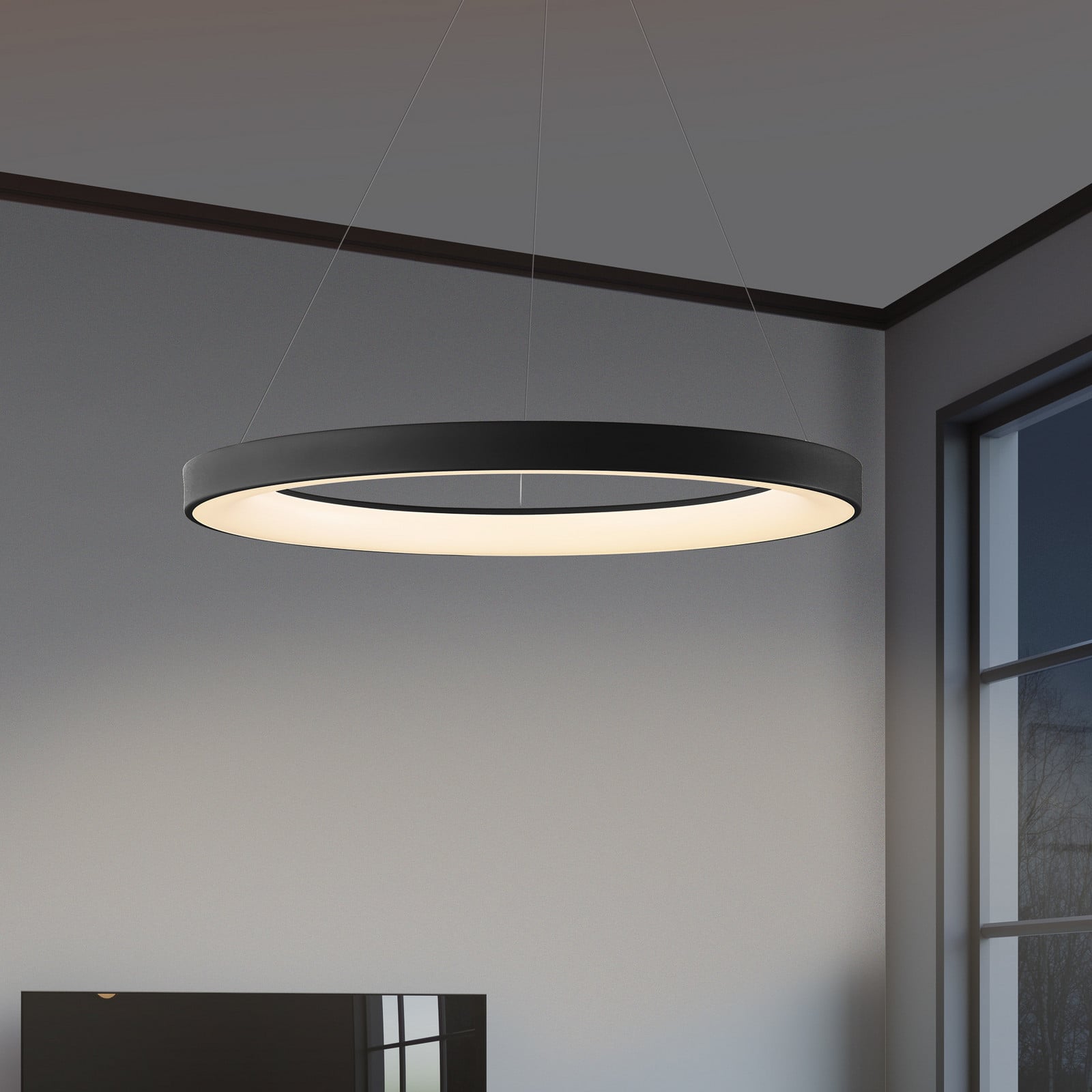 Mantra Iluminación Niseko II pametna viseća LED lampa, 50 cm, crna, CCT, prigušiva - Dnevni boravak/blagovaonica - Moderan - crni - Aluminij