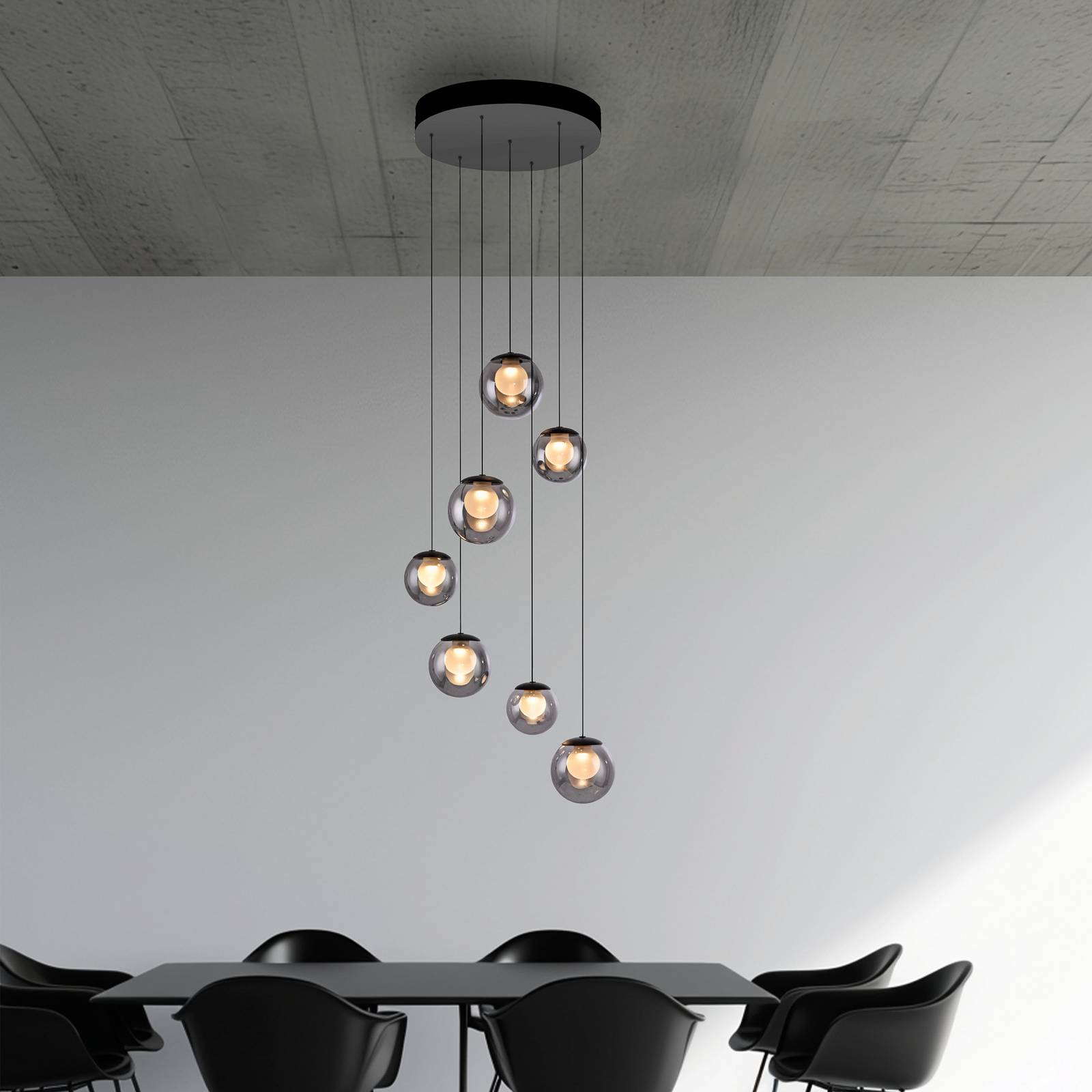 PURE LED-Hängelampe Popup, grau/rauchgrau, Ø 40 cm, 7-flg. günstig online kaufen