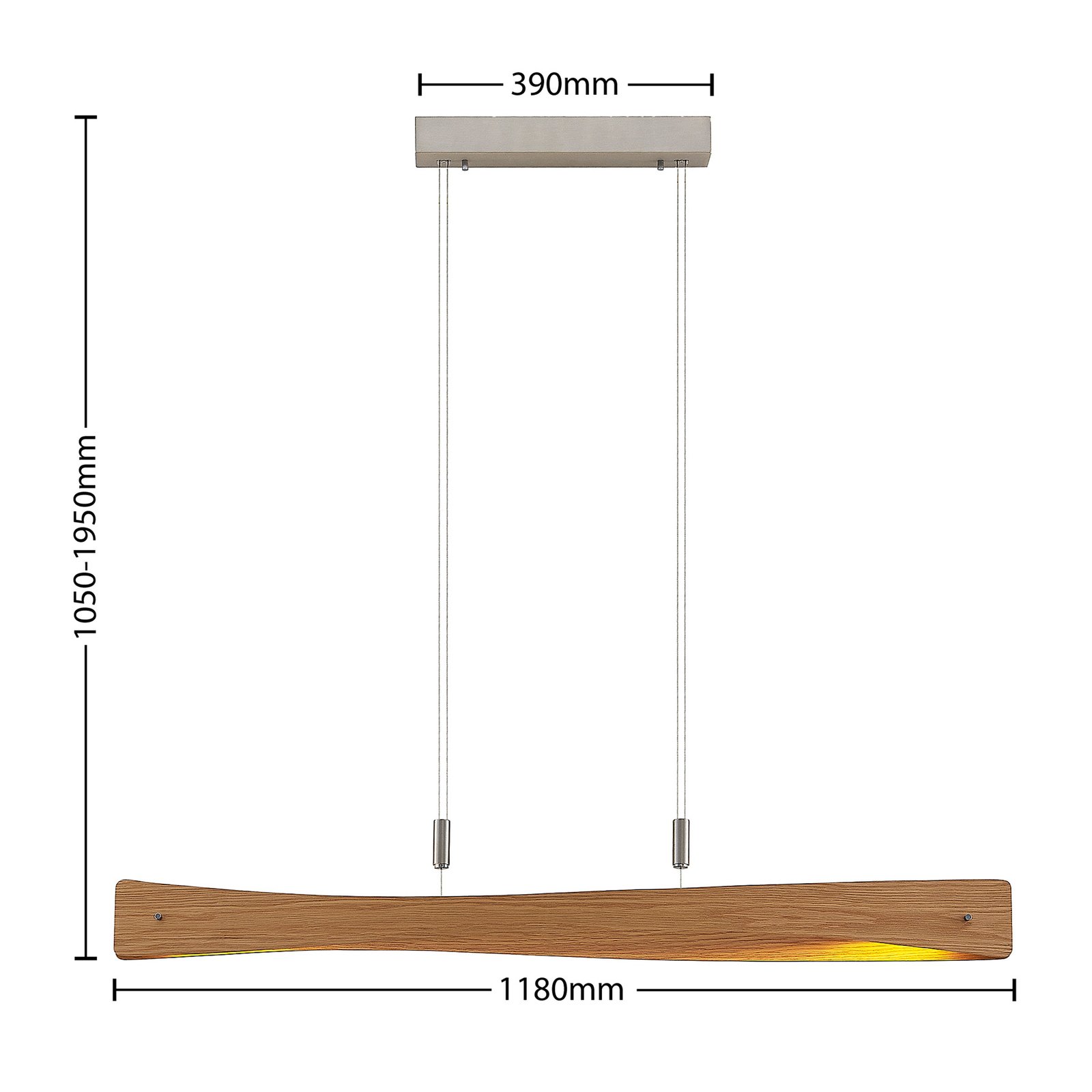 Lindby LED-Hängeleuchte Beazina, Eiche, Metall, 118cm