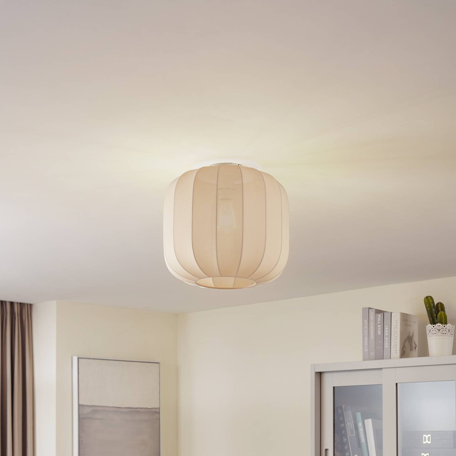 Lampa sufitowa Lindby Helin, beżowa, tkanina, Ø 35 cm