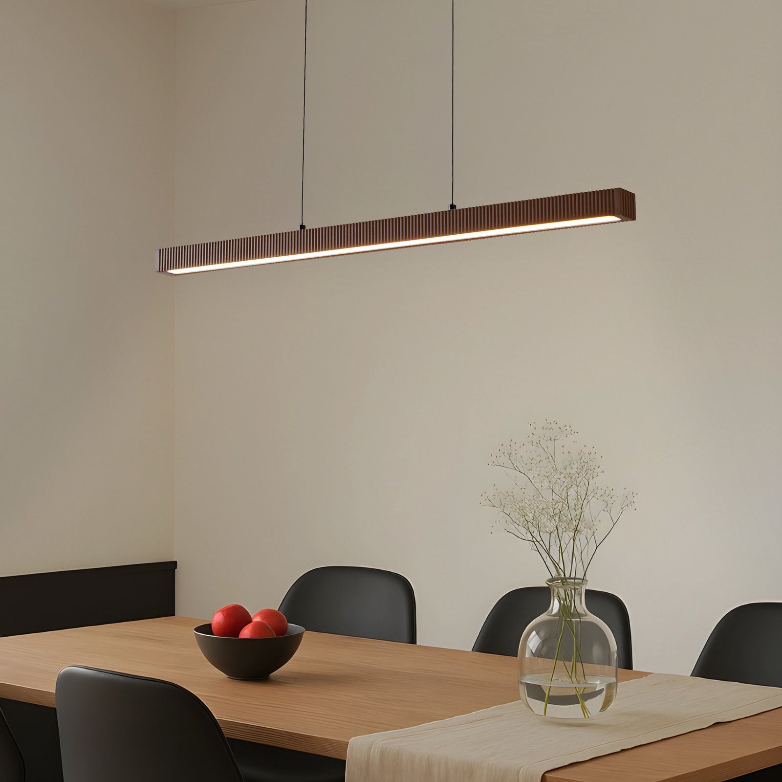 Lucande Emara LED pendant light, dark wood, oak, CCT