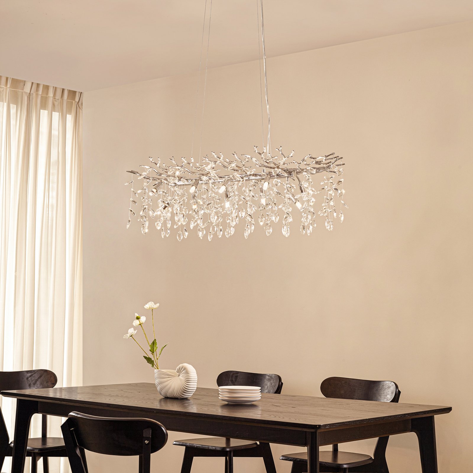 Lampada a sospensione Bellora, 101 cm, acciaio inossidabile, cristallo - Lucande