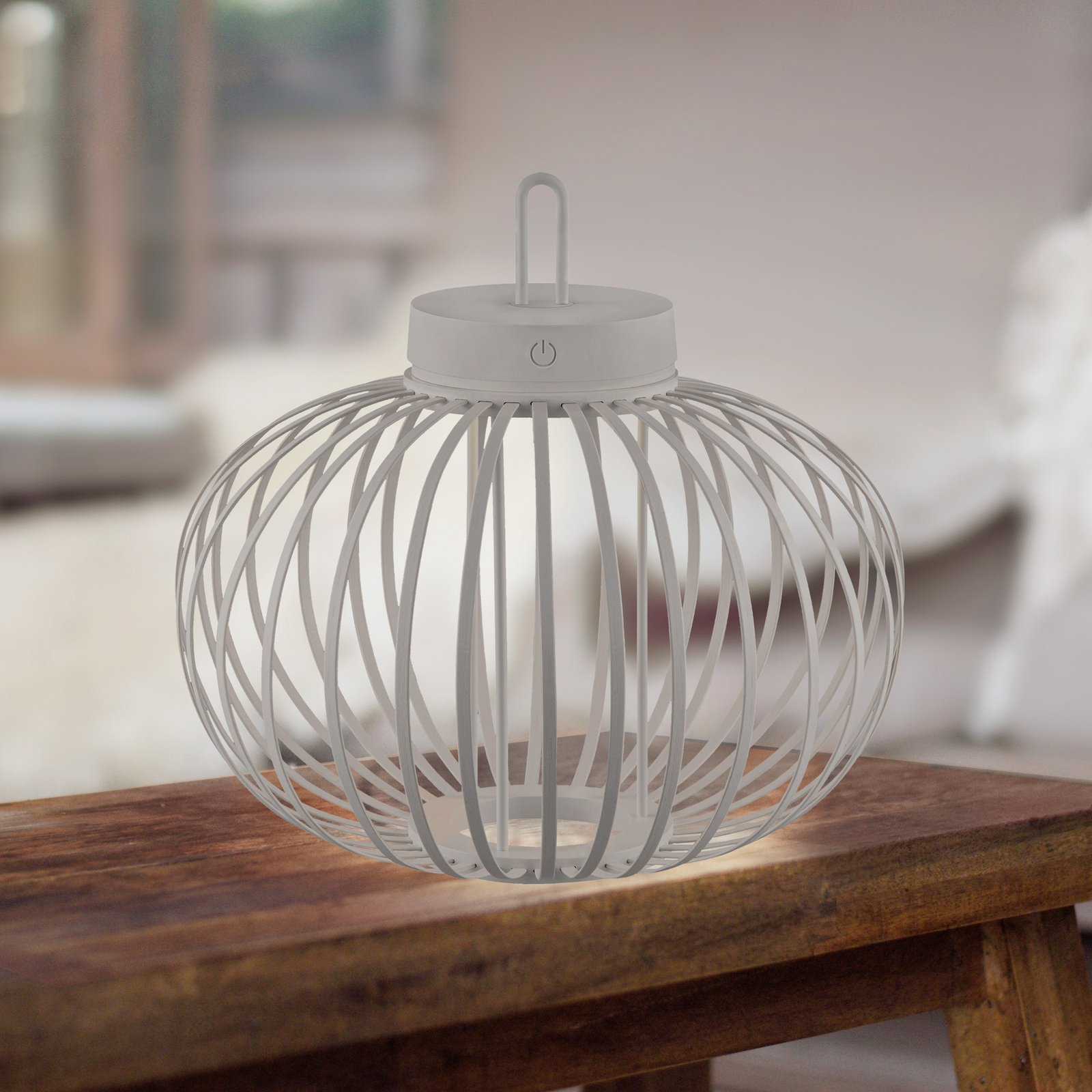 JUST LIGHT. Lampada LED da tavolo Akuba grigio-beige 33cm bambù