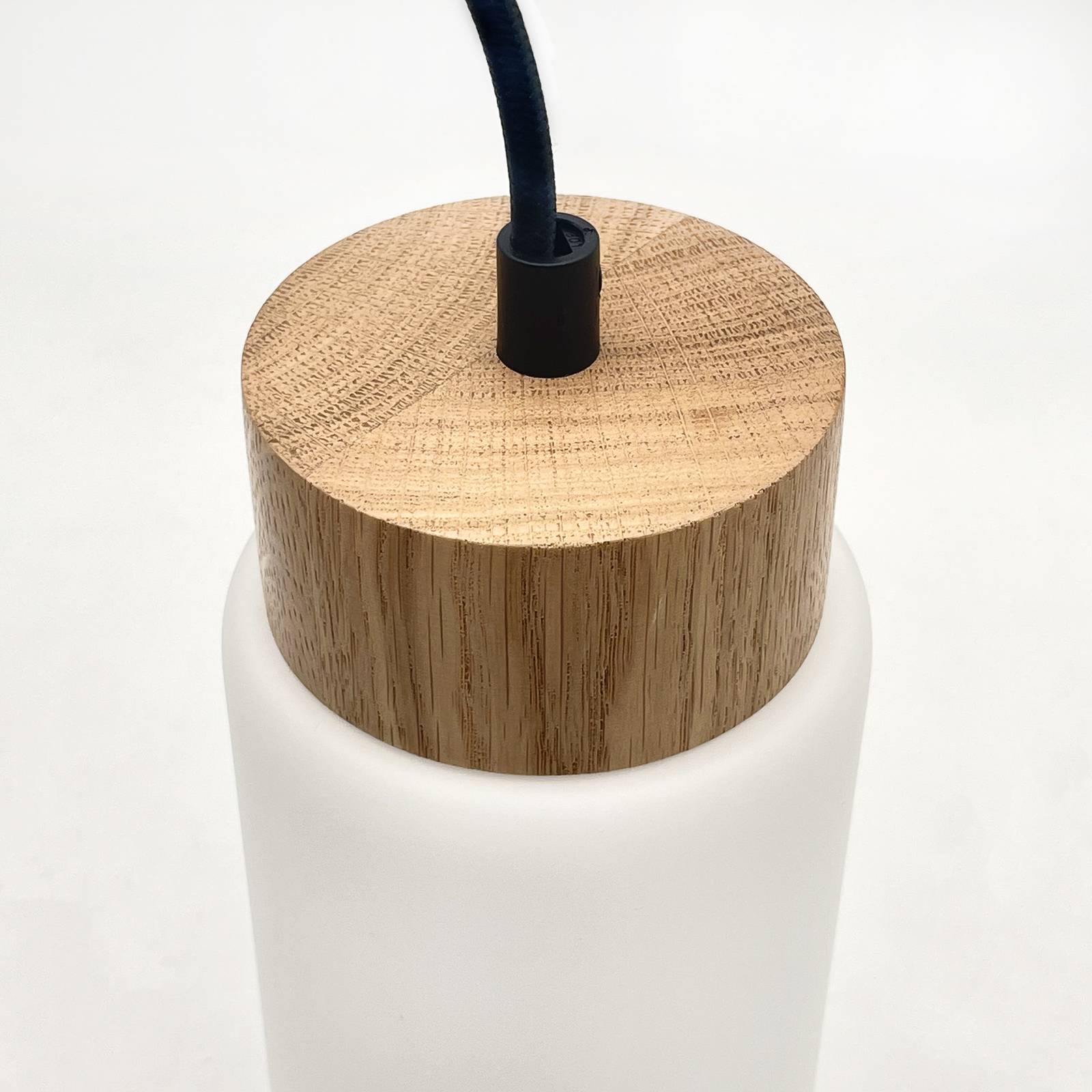 Lampa wisząca Markus, szkło opalowe/drewno dębowe, długość 60 cm 3-punktowa.