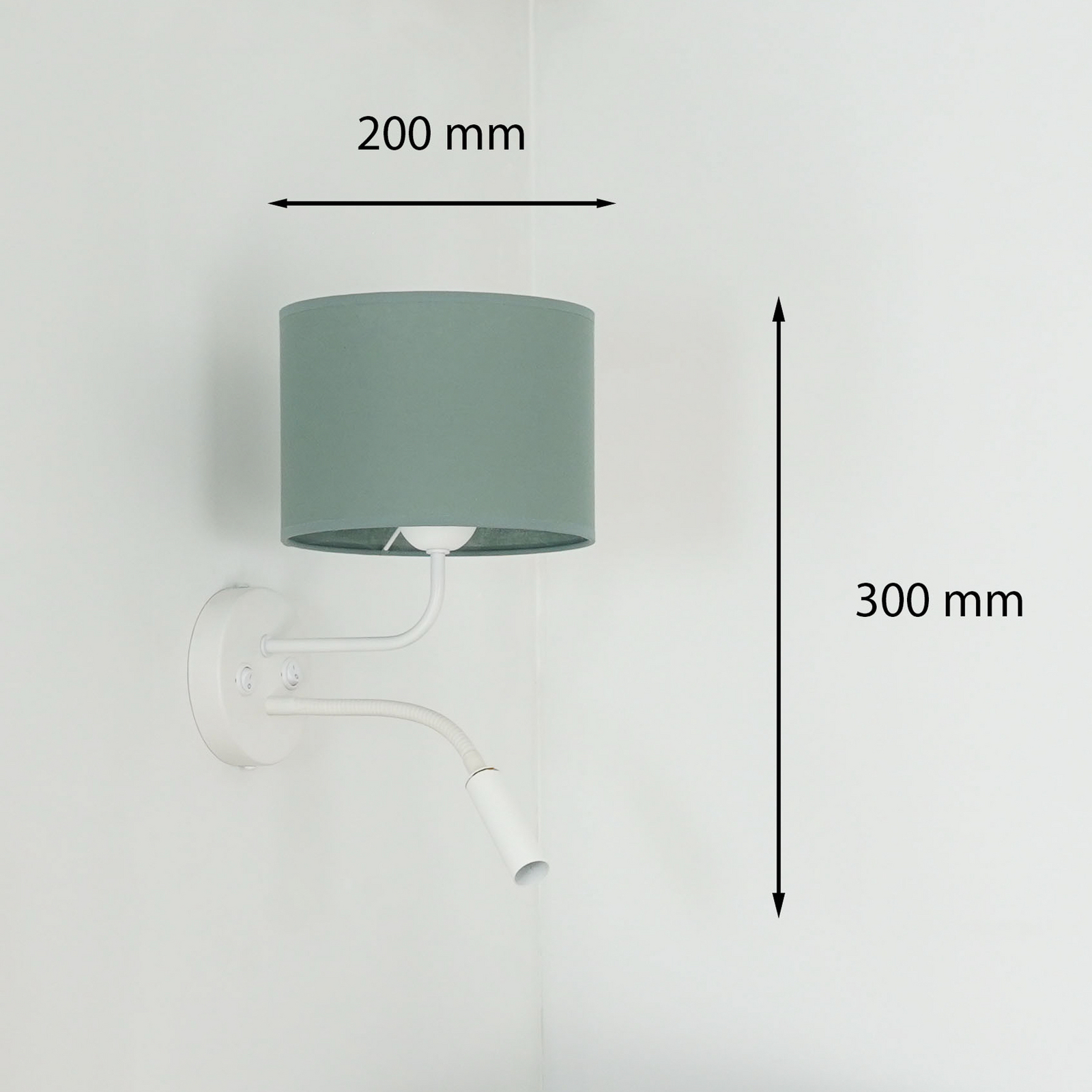 Roller wall light, fabric, white/sage, reading light