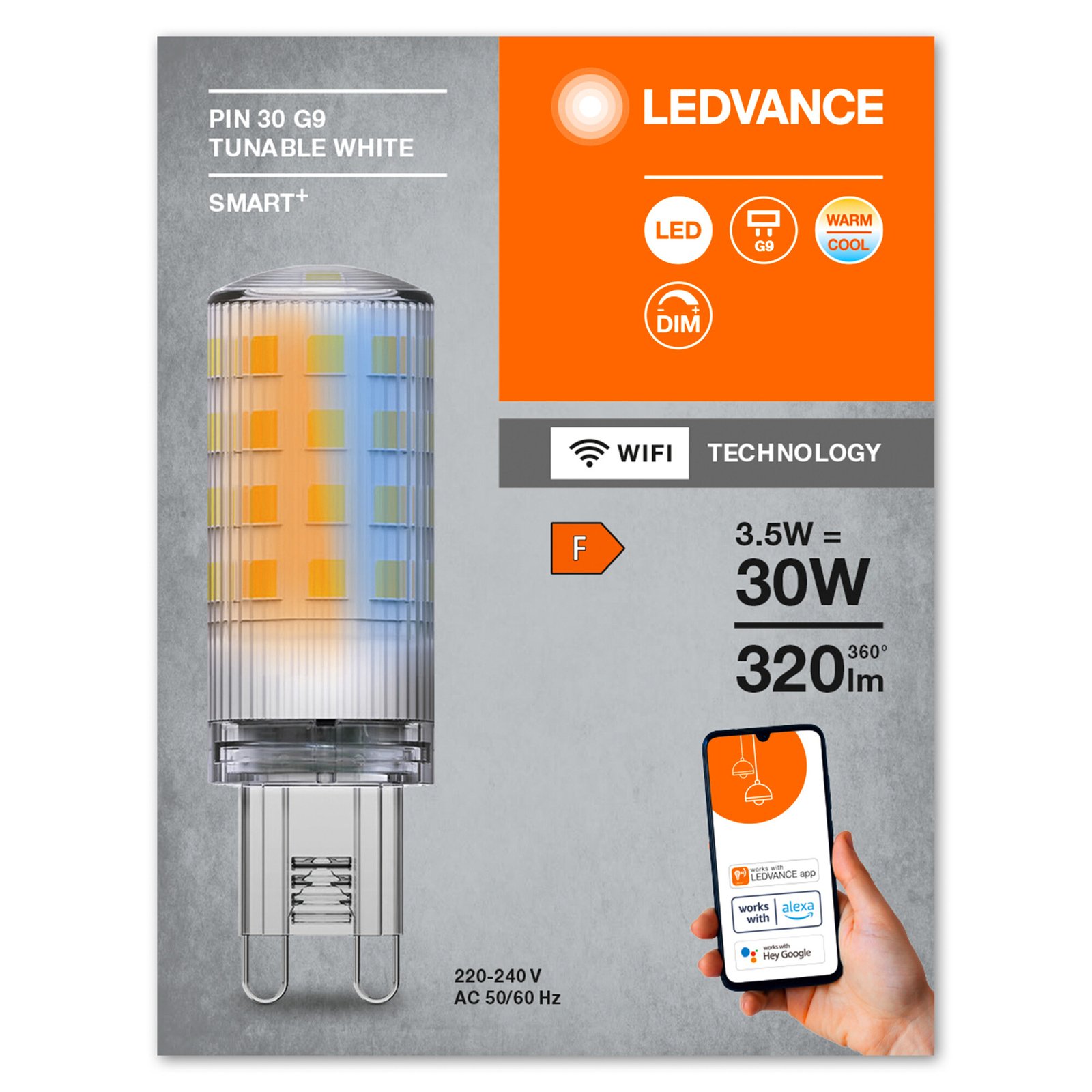 LEDVANCE SMART+ WiFi Lampadina LED G9, 3,5 W, CCT dimmerabile