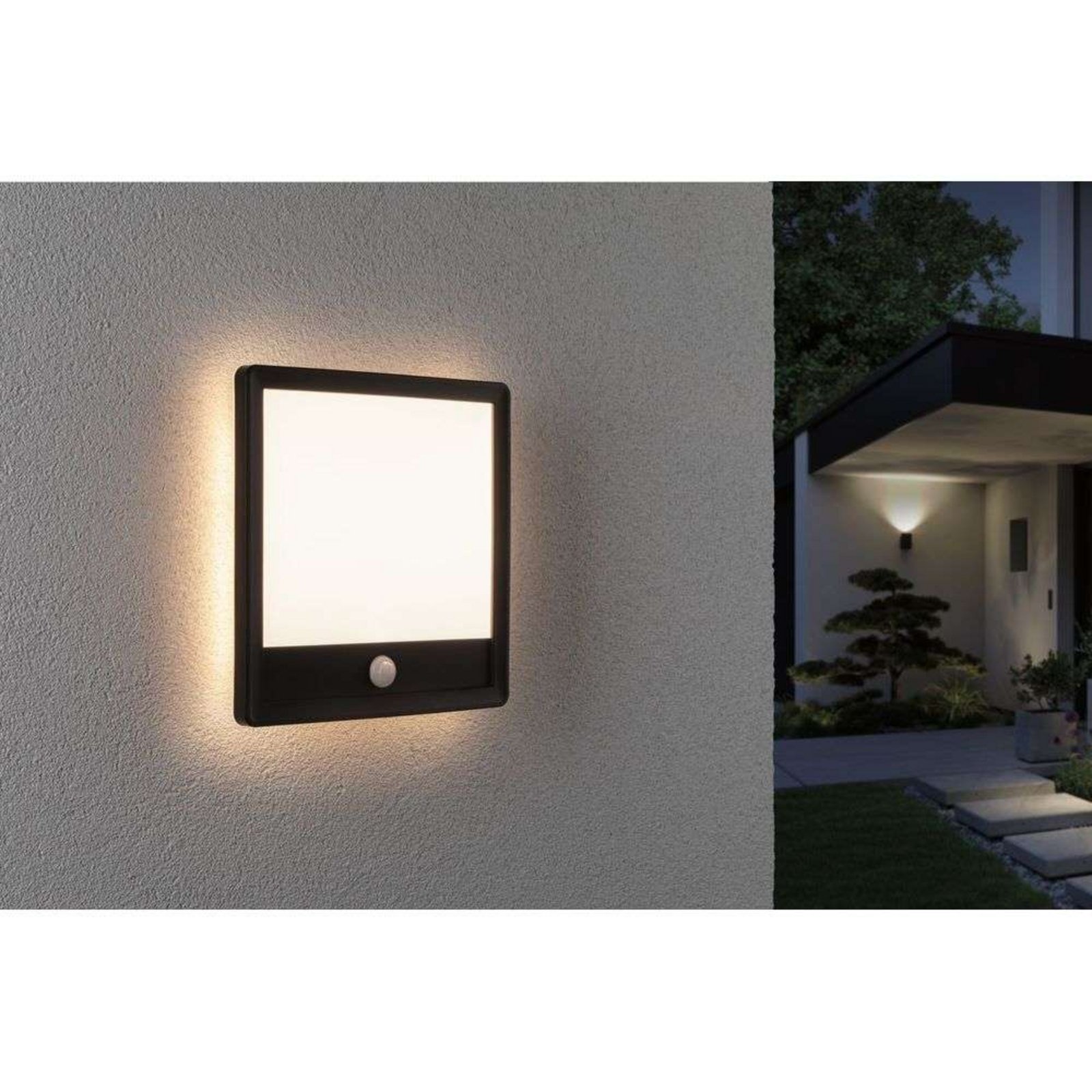 Lamina Aplică de Perete/Plafonieră de Exterior w/Sensor Square SWR Negru - Paulm