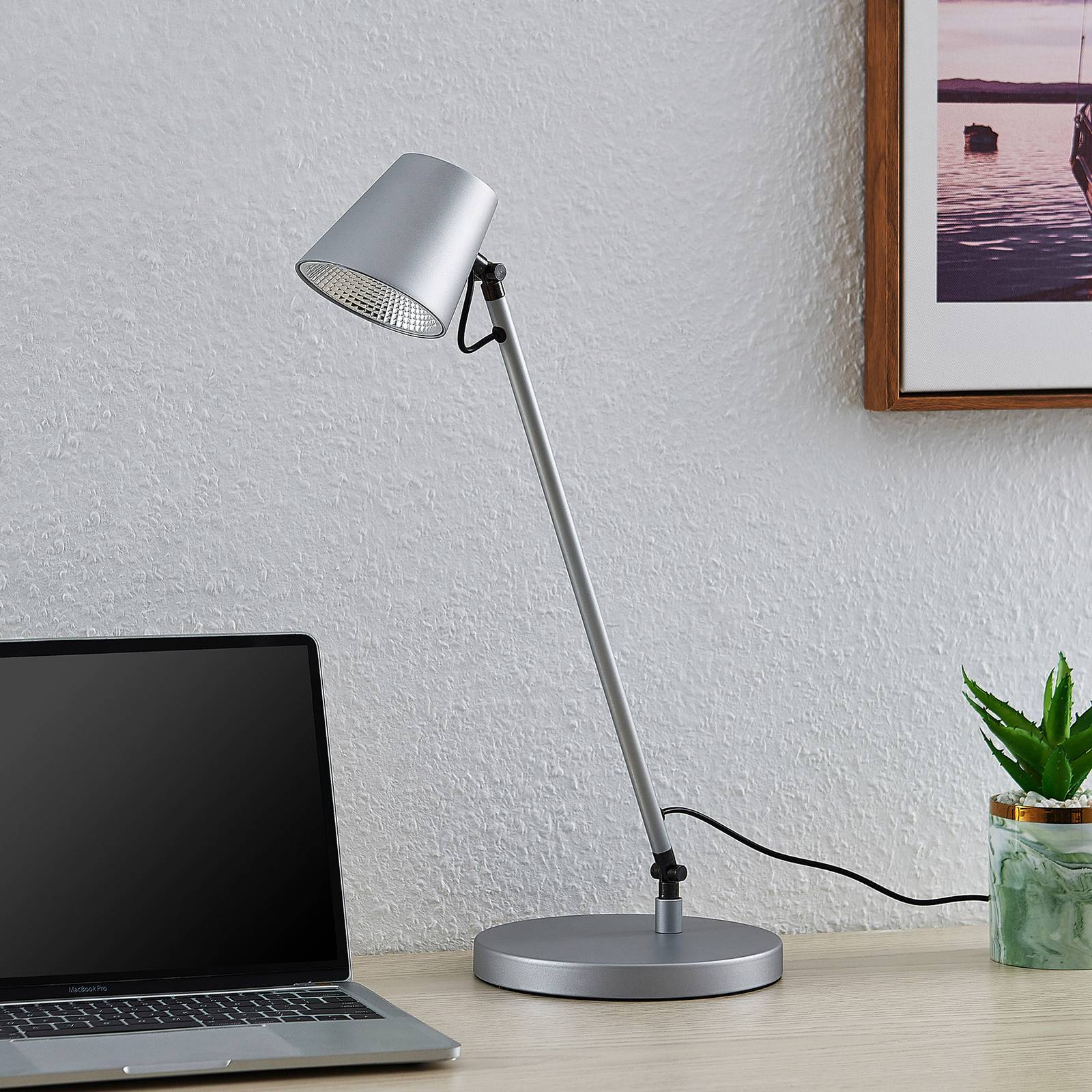 Lucande Kenala lampe de bureau LED, argentée