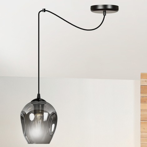 Suspension Starla décentrée, 1 lampe, graphite