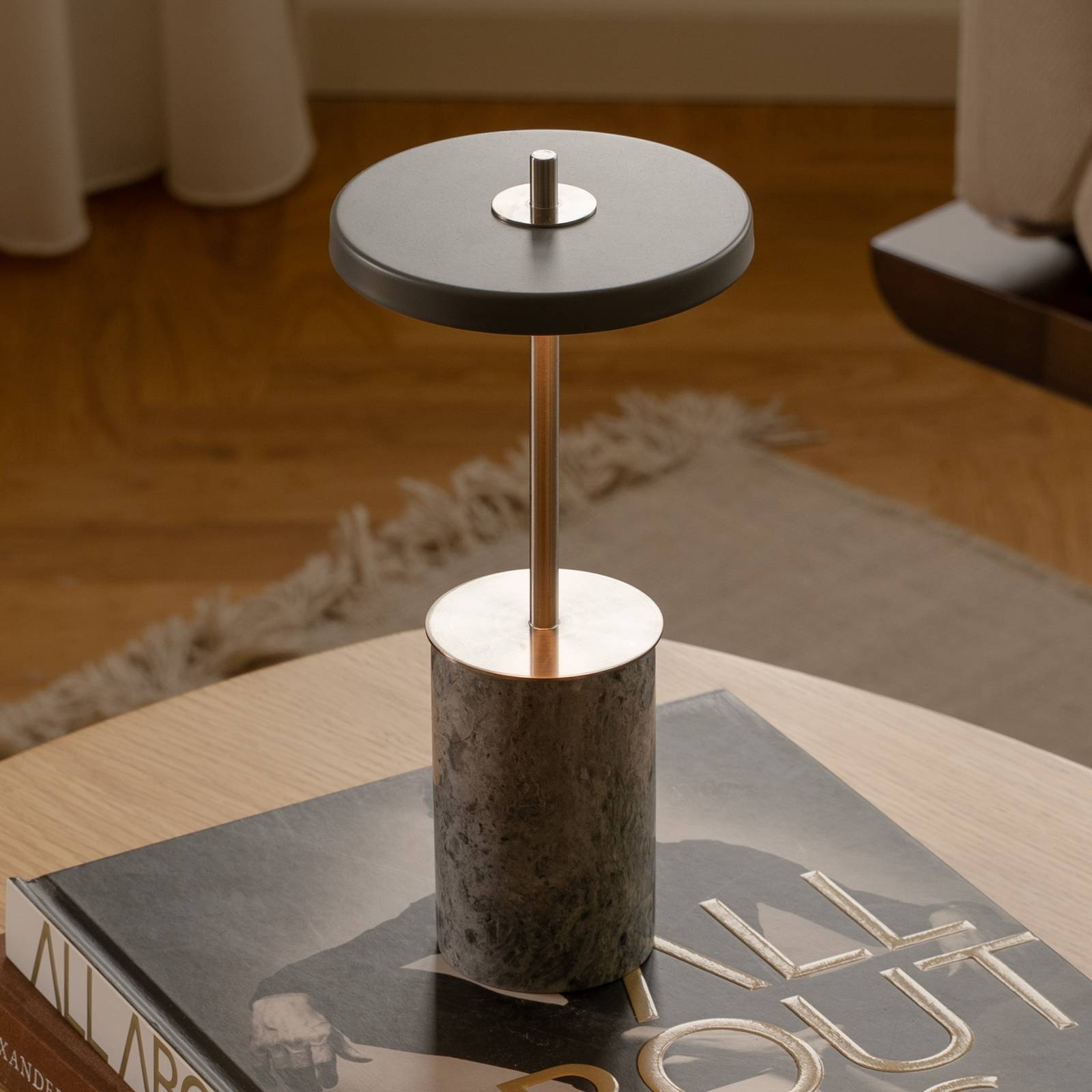 Lampa akumulatorowa UMAGE Asteria MOVE MINI, marmurowo-szara/stalowa, IP44