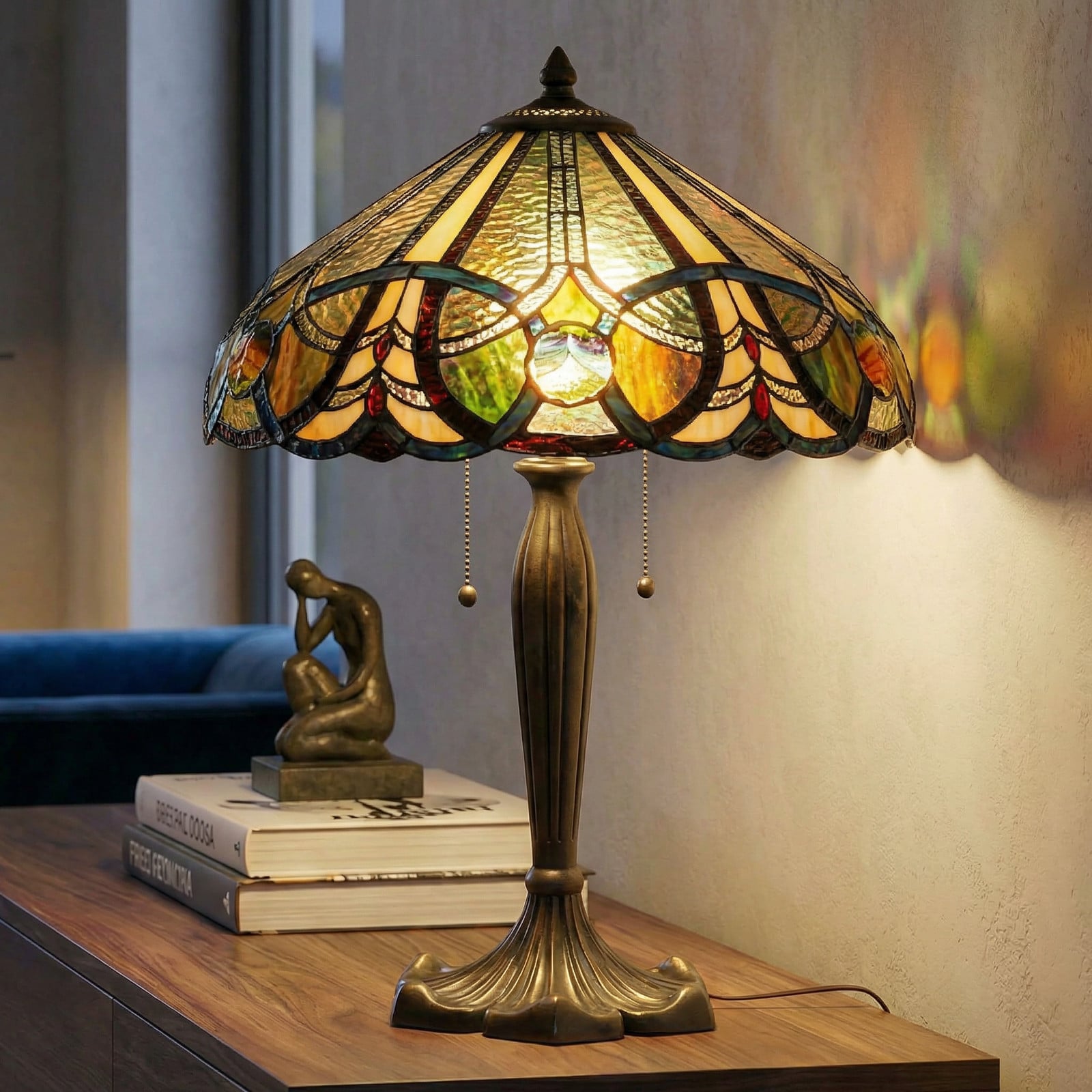 Clayre&Eef Lampă de masă 5299 Tiffany 2 comutator șnur - Camera de zi / sufragerie - maro închis colorat - Sticlă