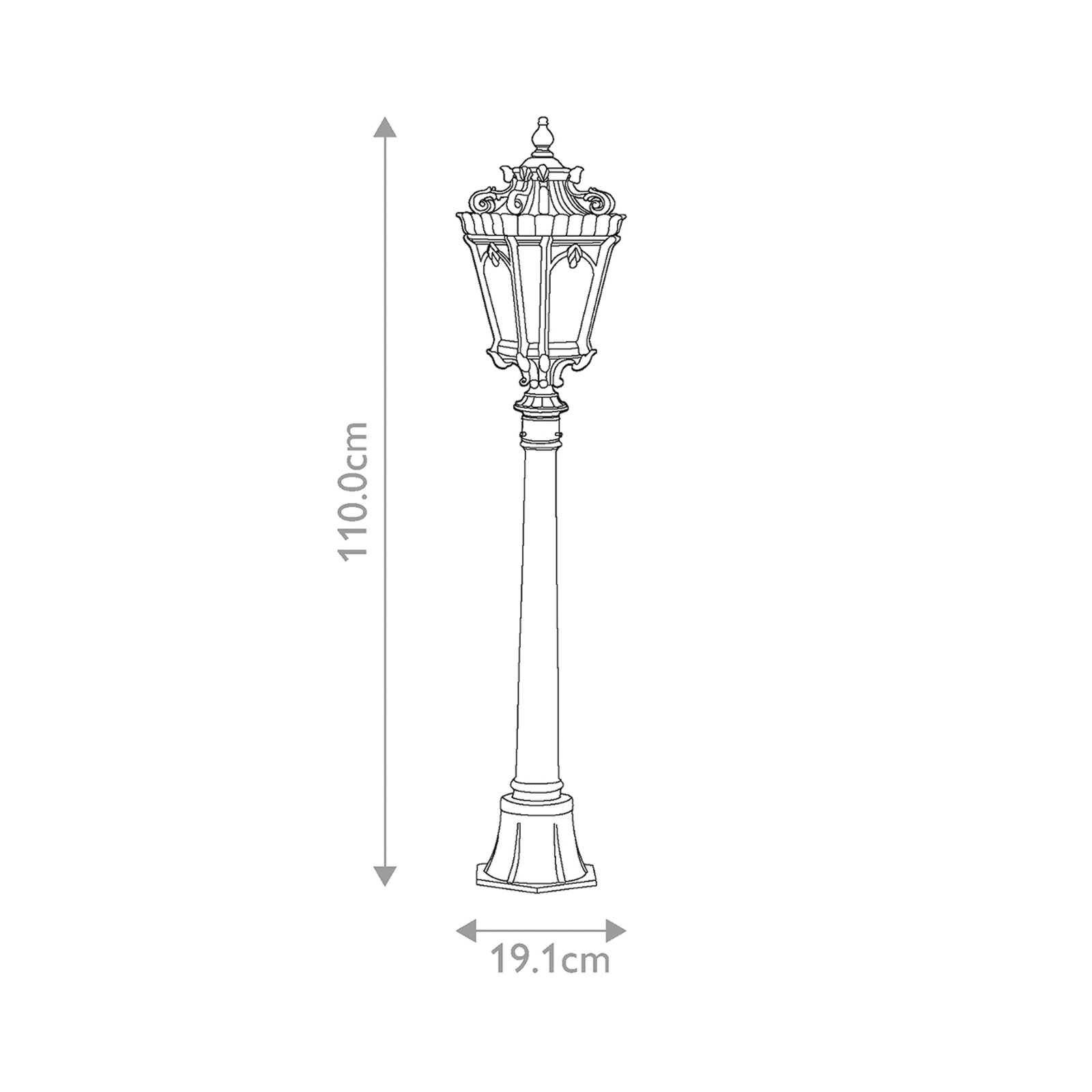 Borne lumineuse Tournai, hauteur 110 cm, aluminium, verre