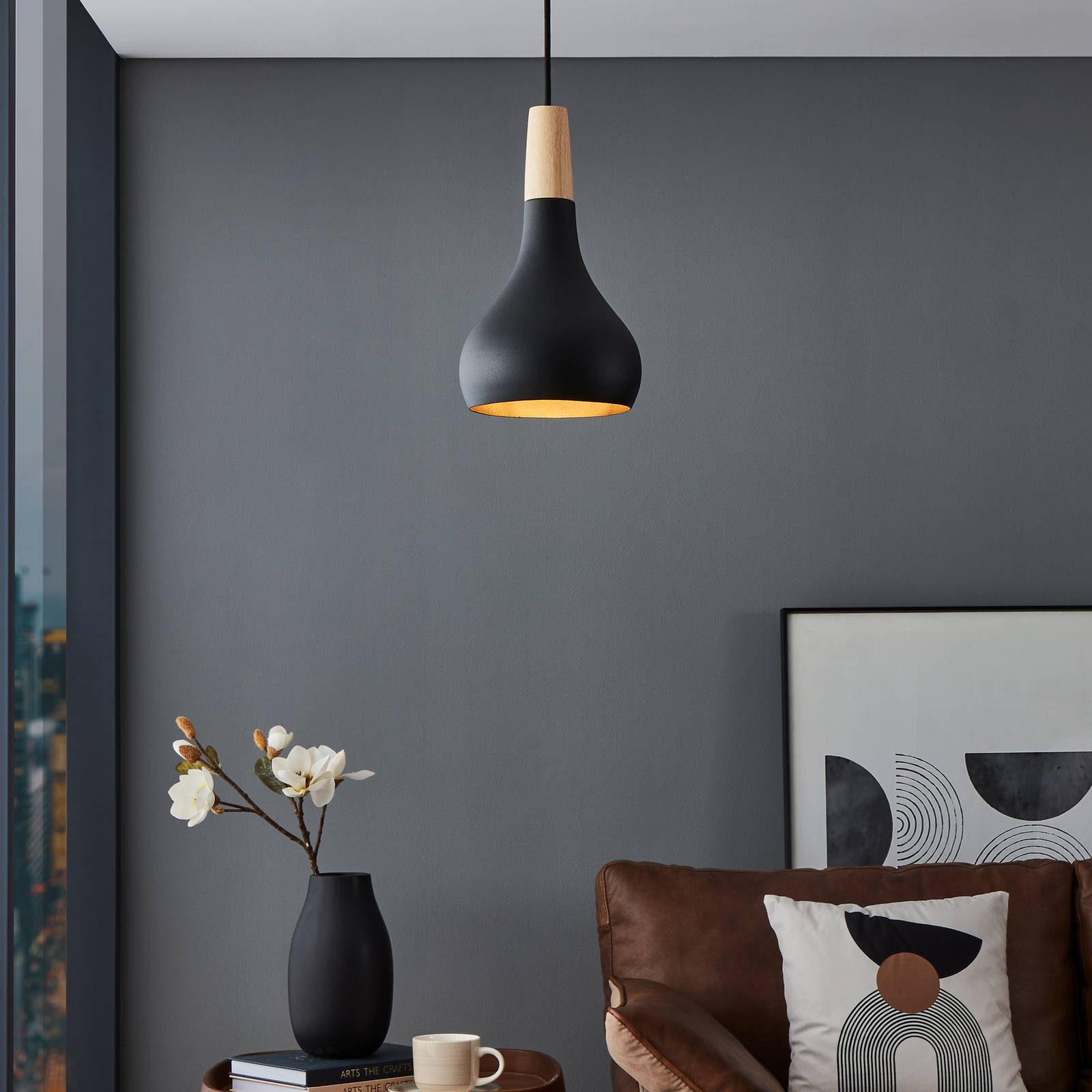 Hängeleuchte Sabinar, 1-flammig, schwarz, Ø 18 cm günstig online kaufen