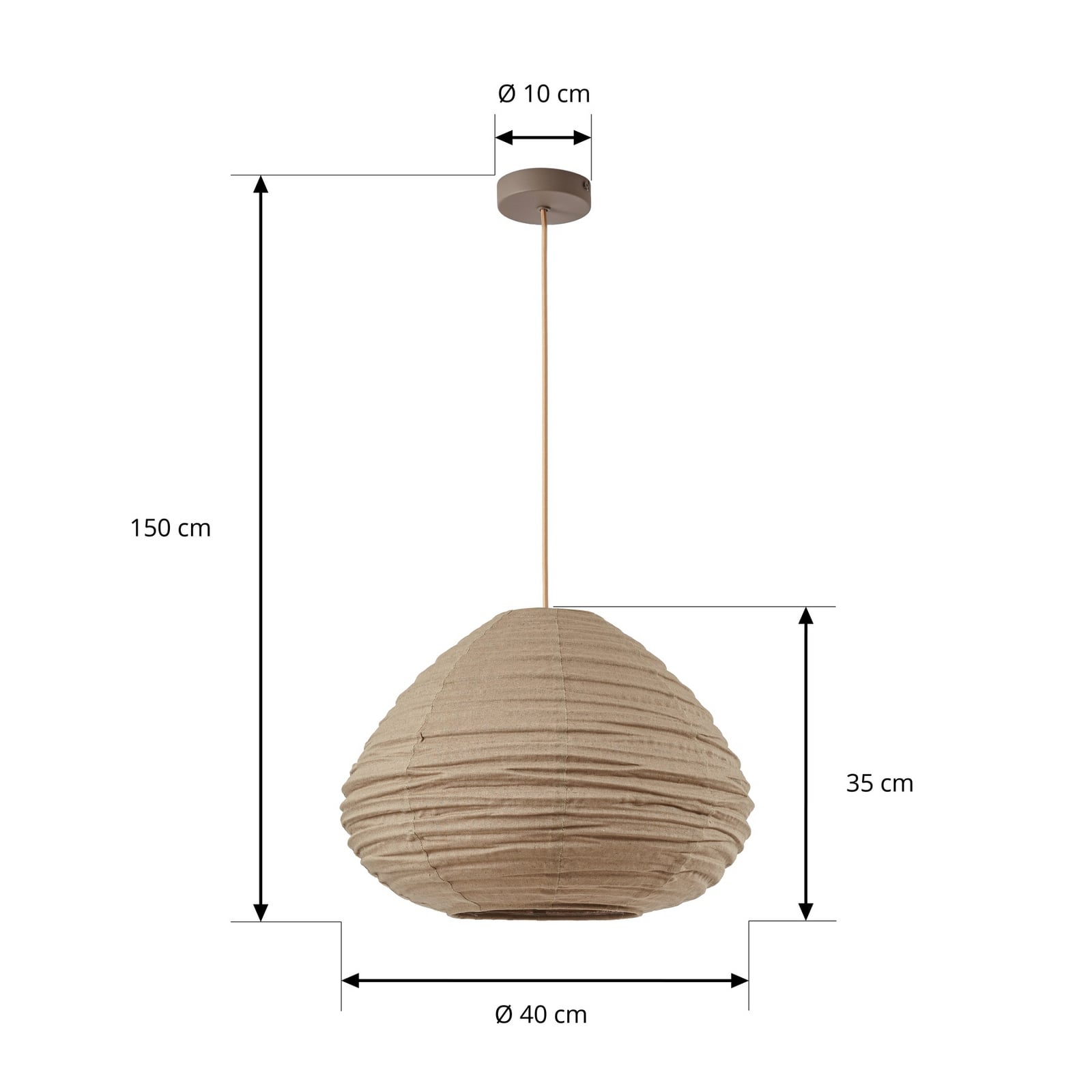Suspension Lindby « Autumn », taupe, Ø 40 cm, lin, forme de goutte
