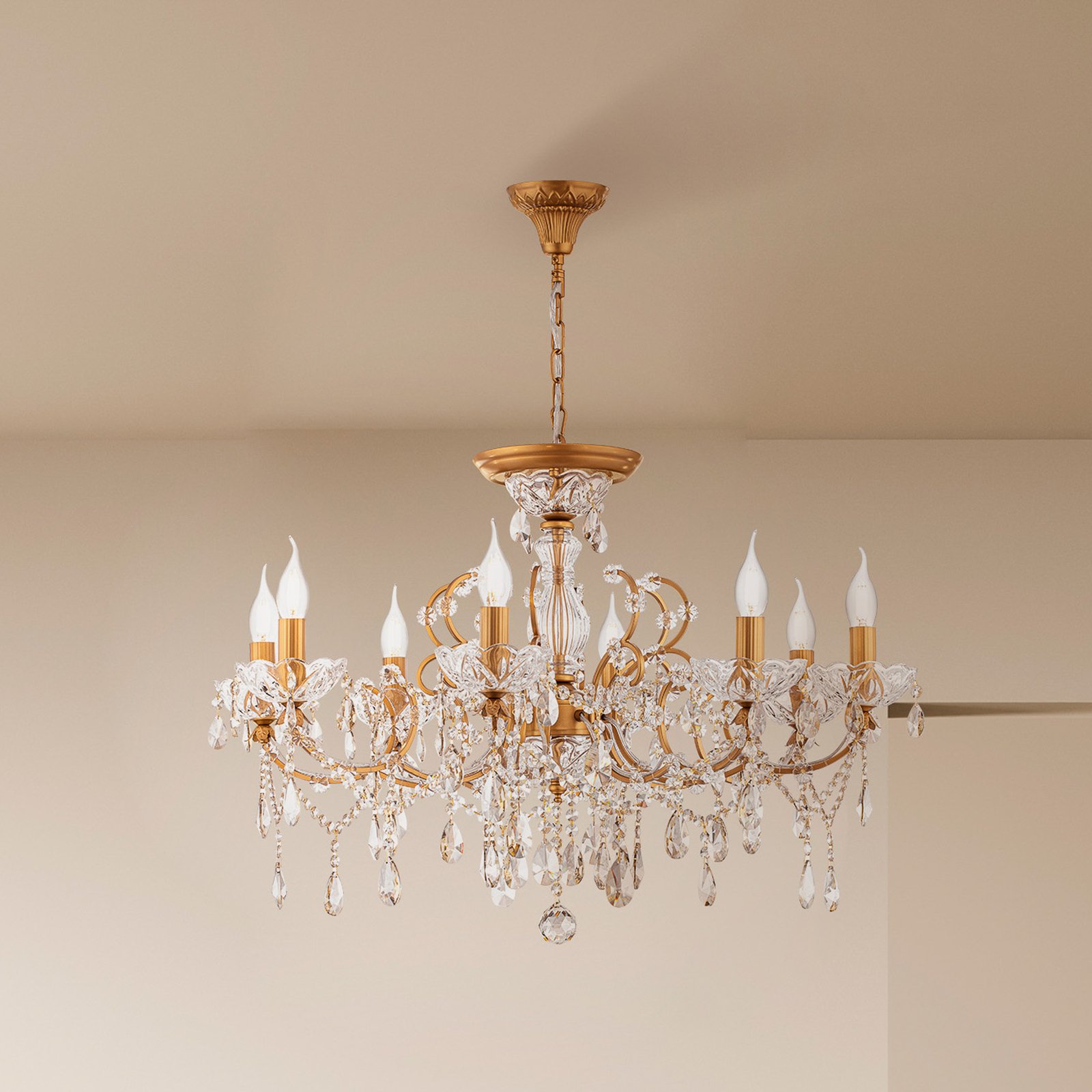 Maytoni Sevilla chandelier, Ø 76 cm, gold-coloured, crystals