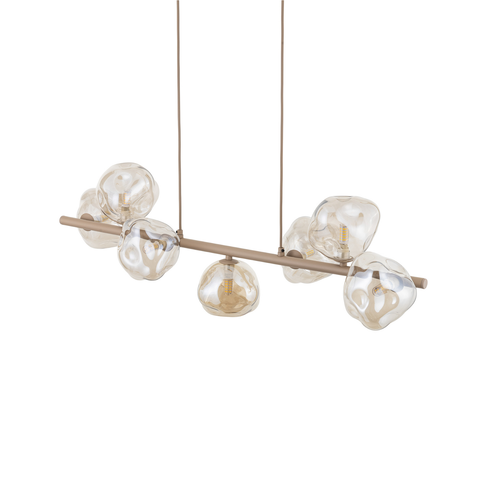 Závěsné světlo Lava, 7 žárovek, délka 90 cm, písková/koňaková, G9