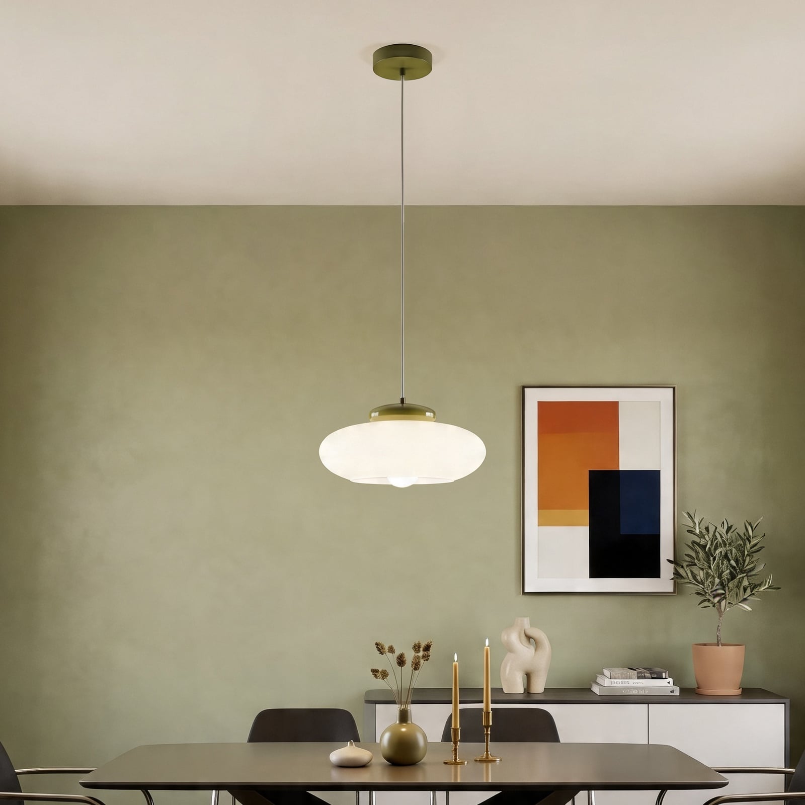 Hanglamp Berardelli, blauw/moerbei, plat, Ø 30 cm, glas