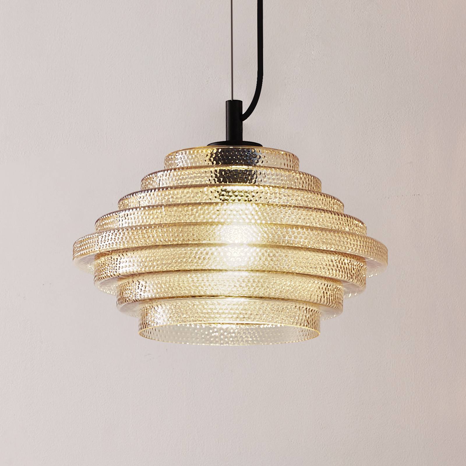 Lindby Pendelleuchte Orliana, Ø 35 cm, amber, Glas günstig online kaufen