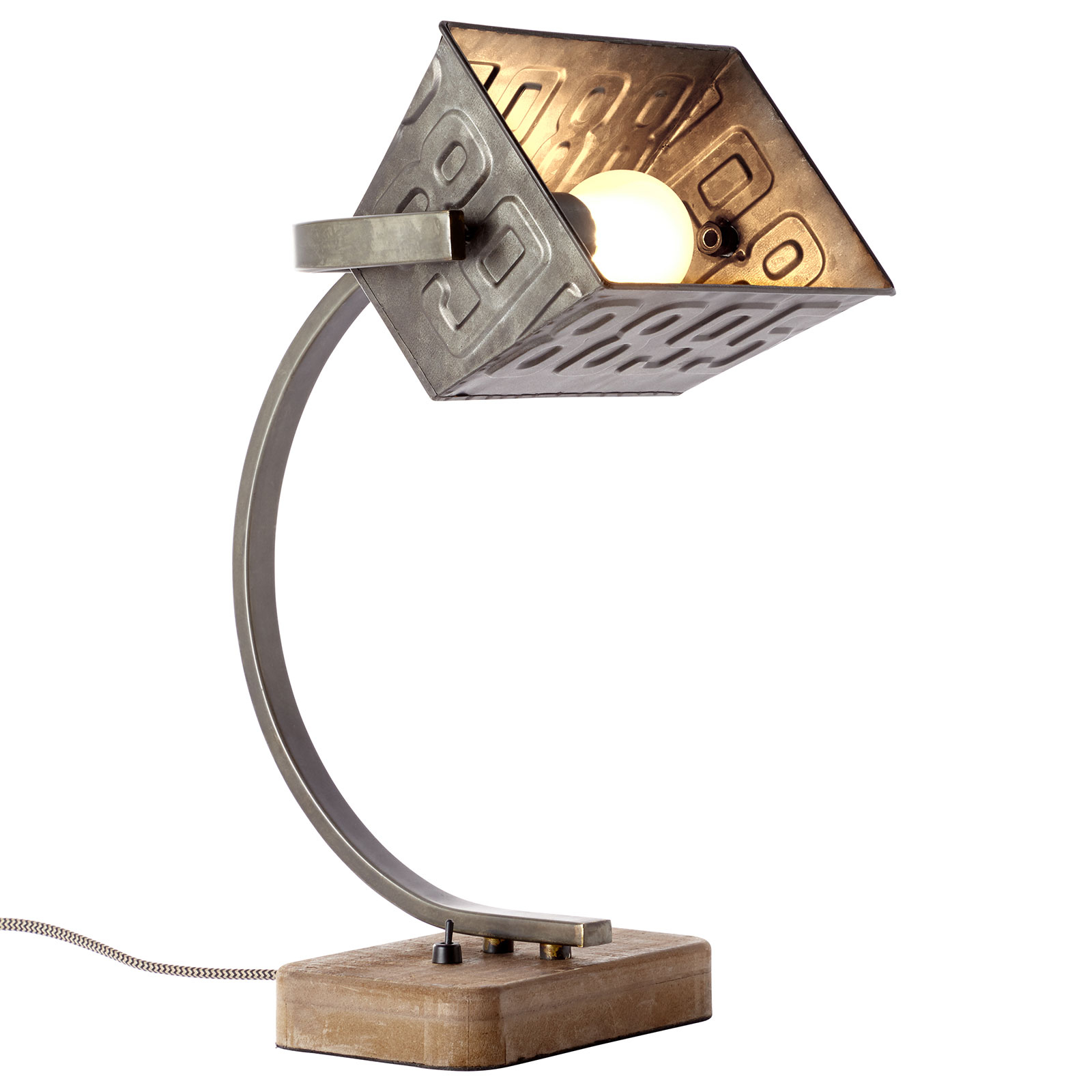 Lampada metallica da tavolo Drake con base legno