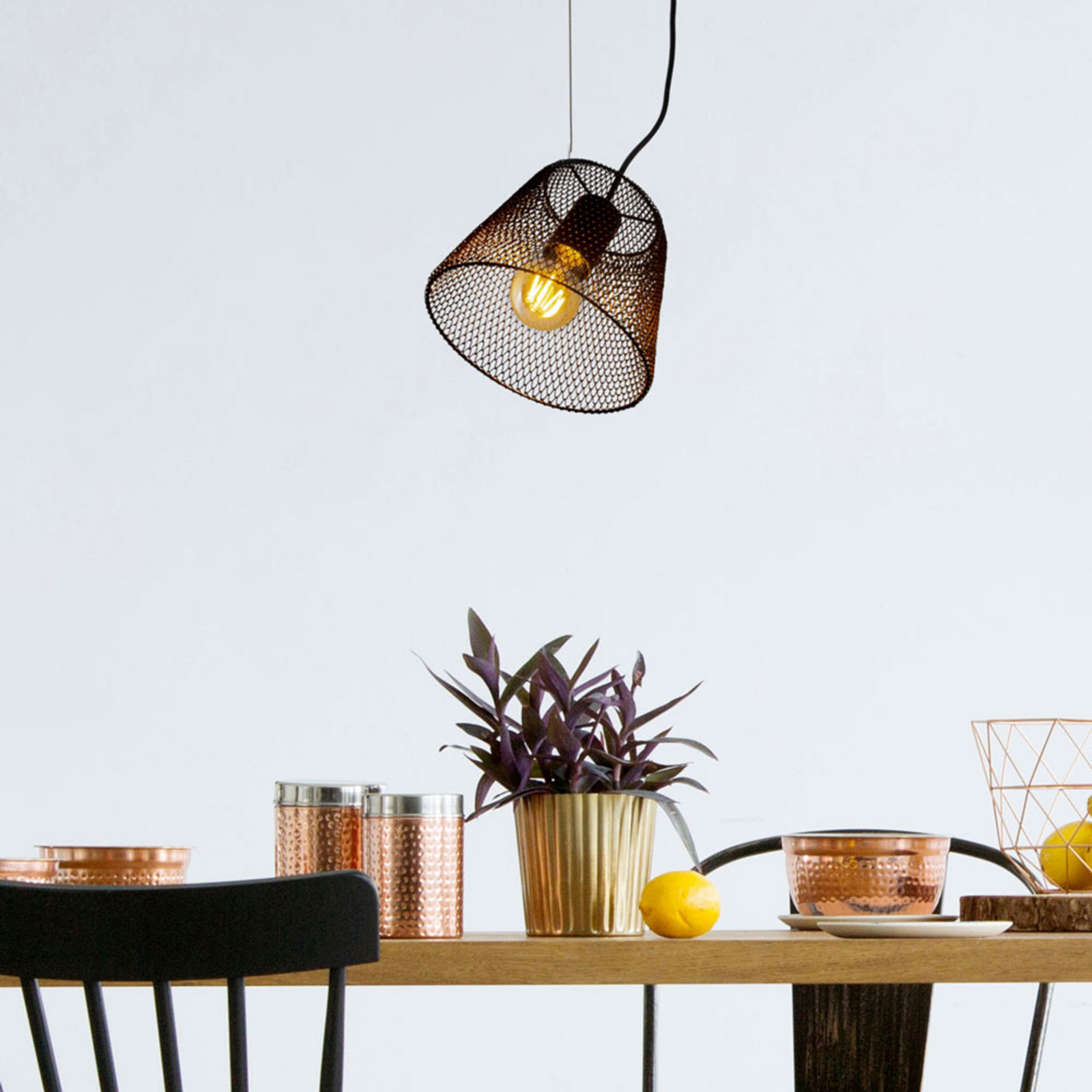 Näve Lampă suspendată Korie cu abajur colivie 1 bec - Camera de zi / sufragerie - modern - negru - Metal