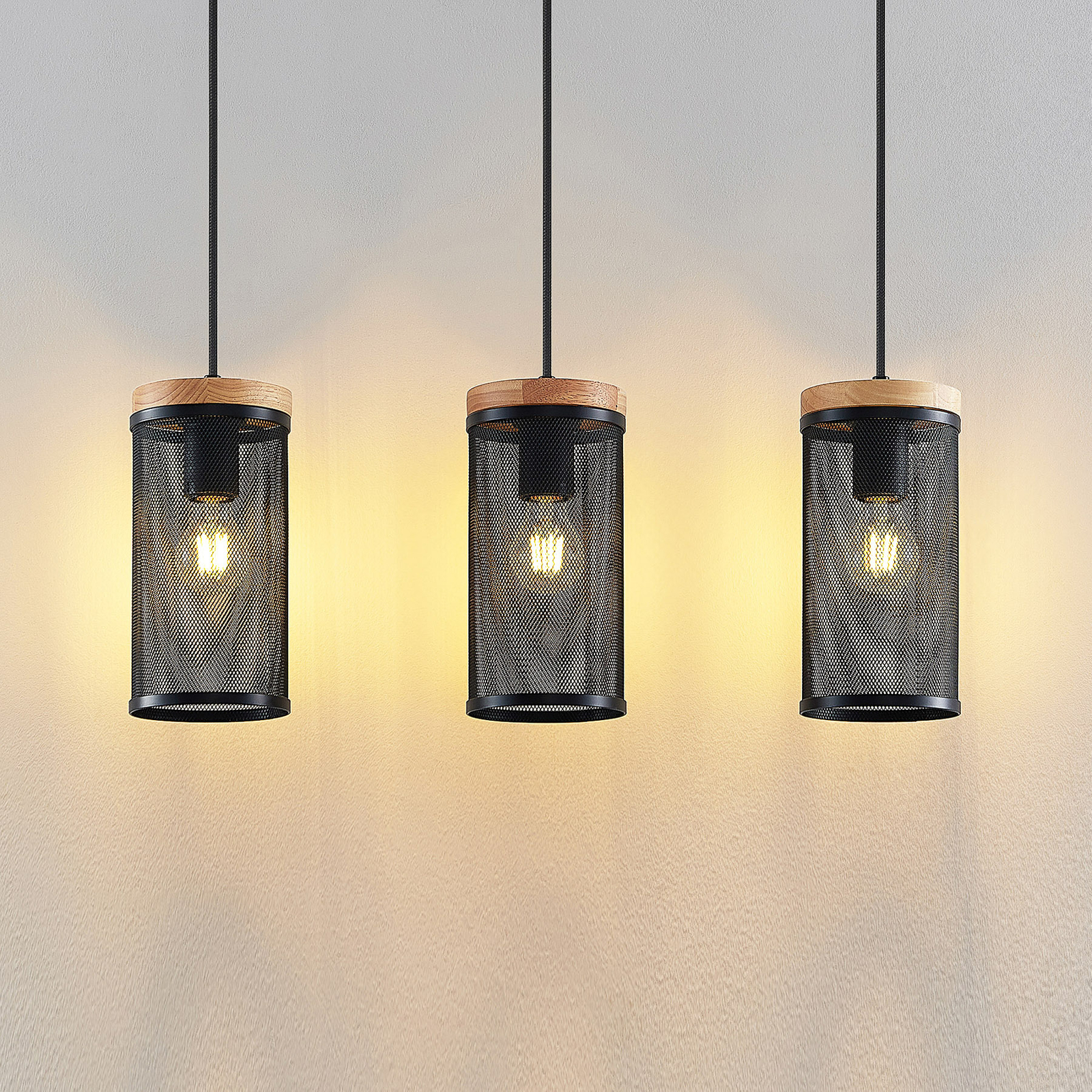 Lindby Kiriya hanglamp, 3-lamps, lang