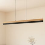 Candeeiro suspenso LED Lucande Holven, madeira, CCT, comprimento 113 cm