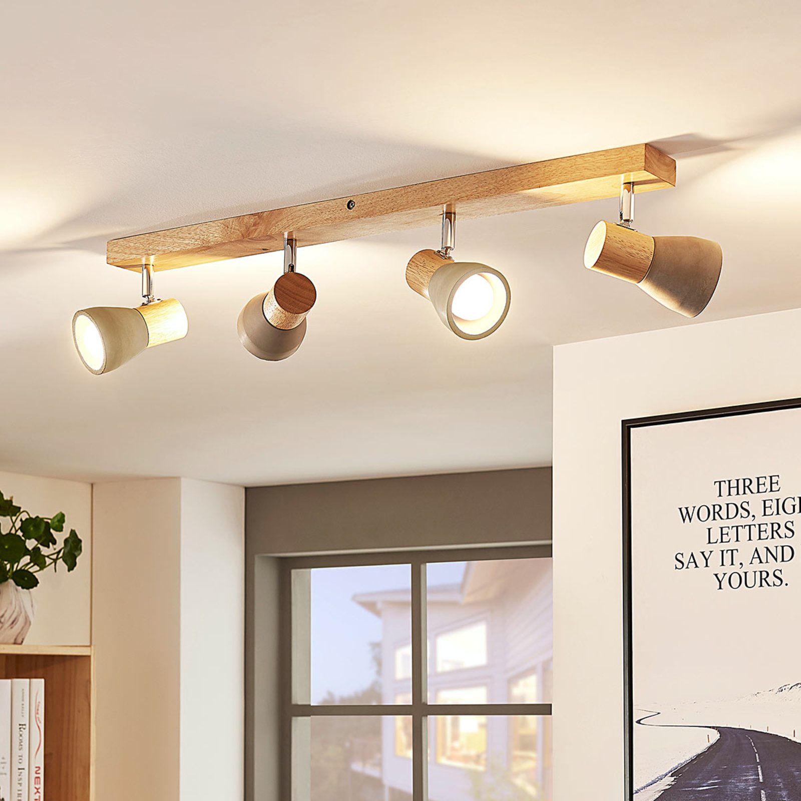 Filiz 4 Ceiling Lamp Concrete/Wood - Lindby