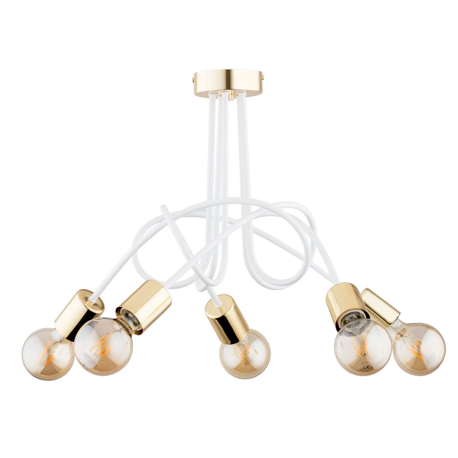Tango ceiling light, white / gold-coloured, 5-bulb, Ø 55 cm