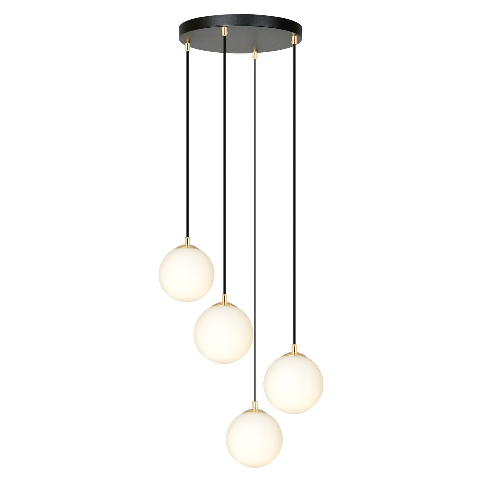 Glassy hanglamp, 4-lamps, rond, zwart/opaal