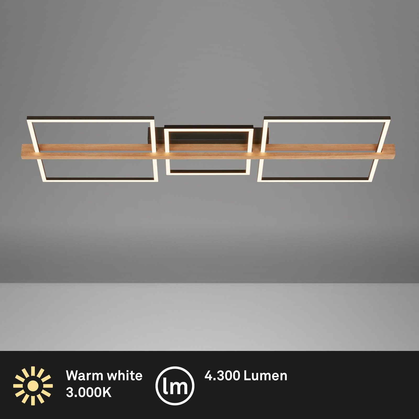 Moldura LED ceiling light, 108x35 cm, wood, metal, black