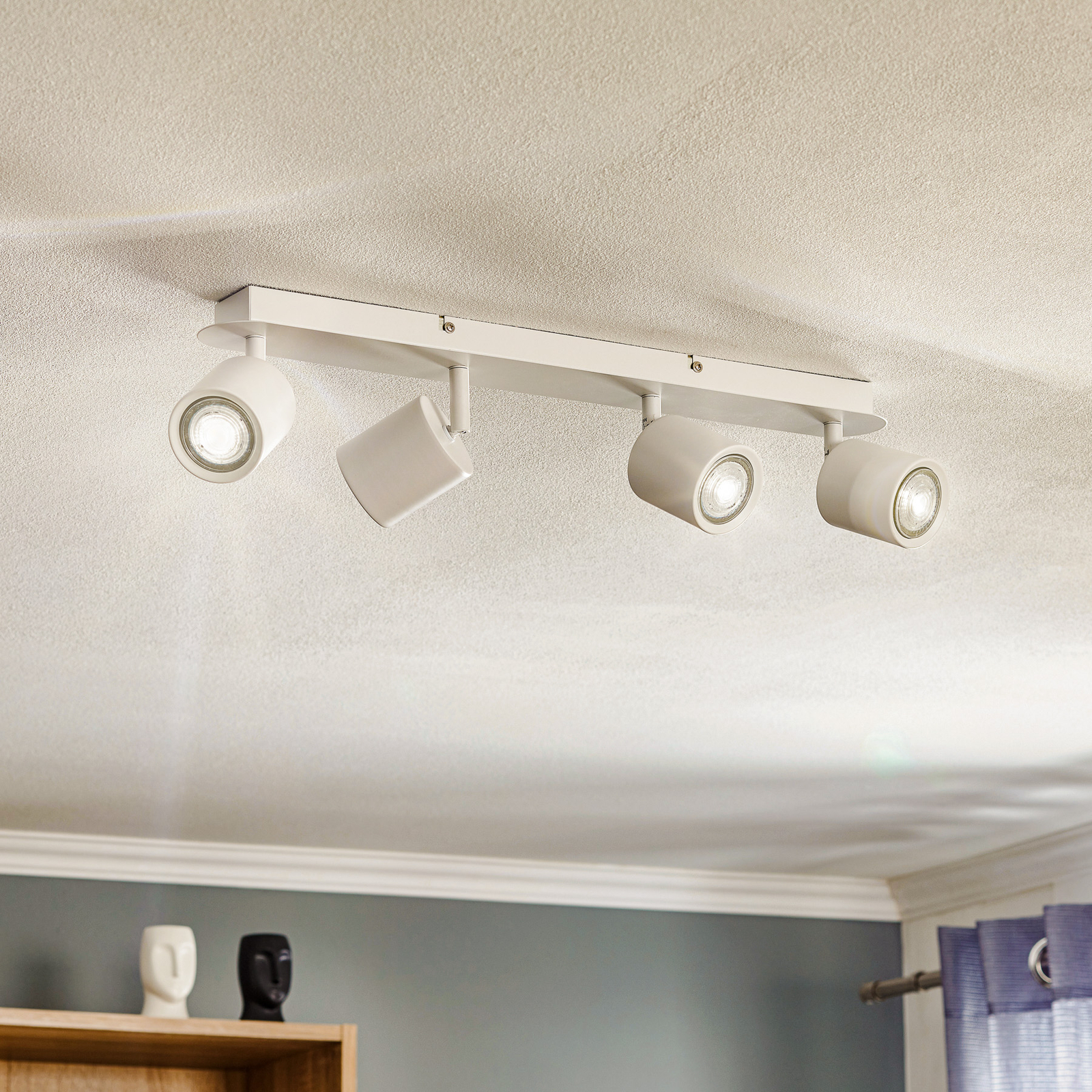 Plafondspot Modo van roestvrijstaal, wit, 4-lamps