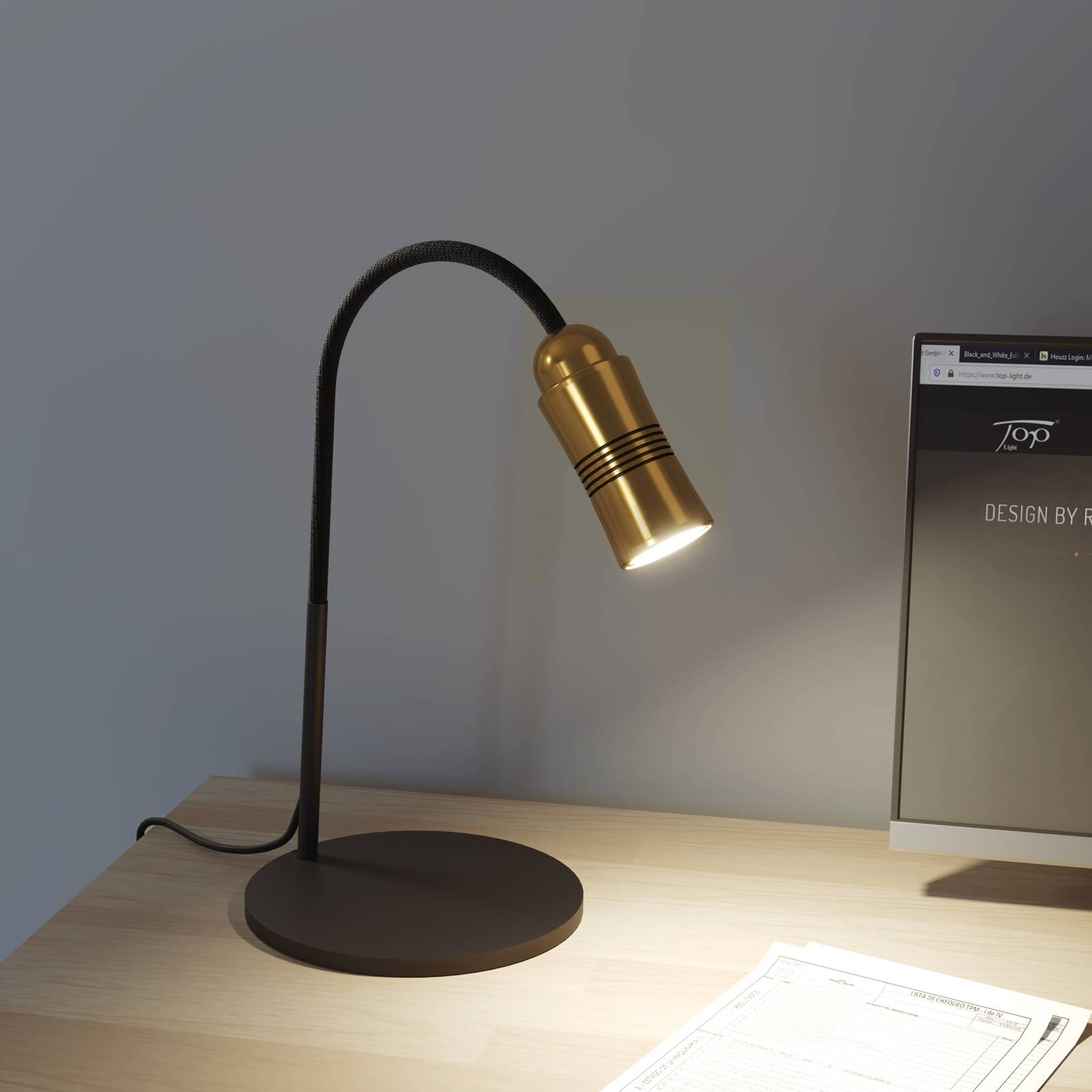 Top Light Neo! Table lampe à poser LED dim laiton/noire