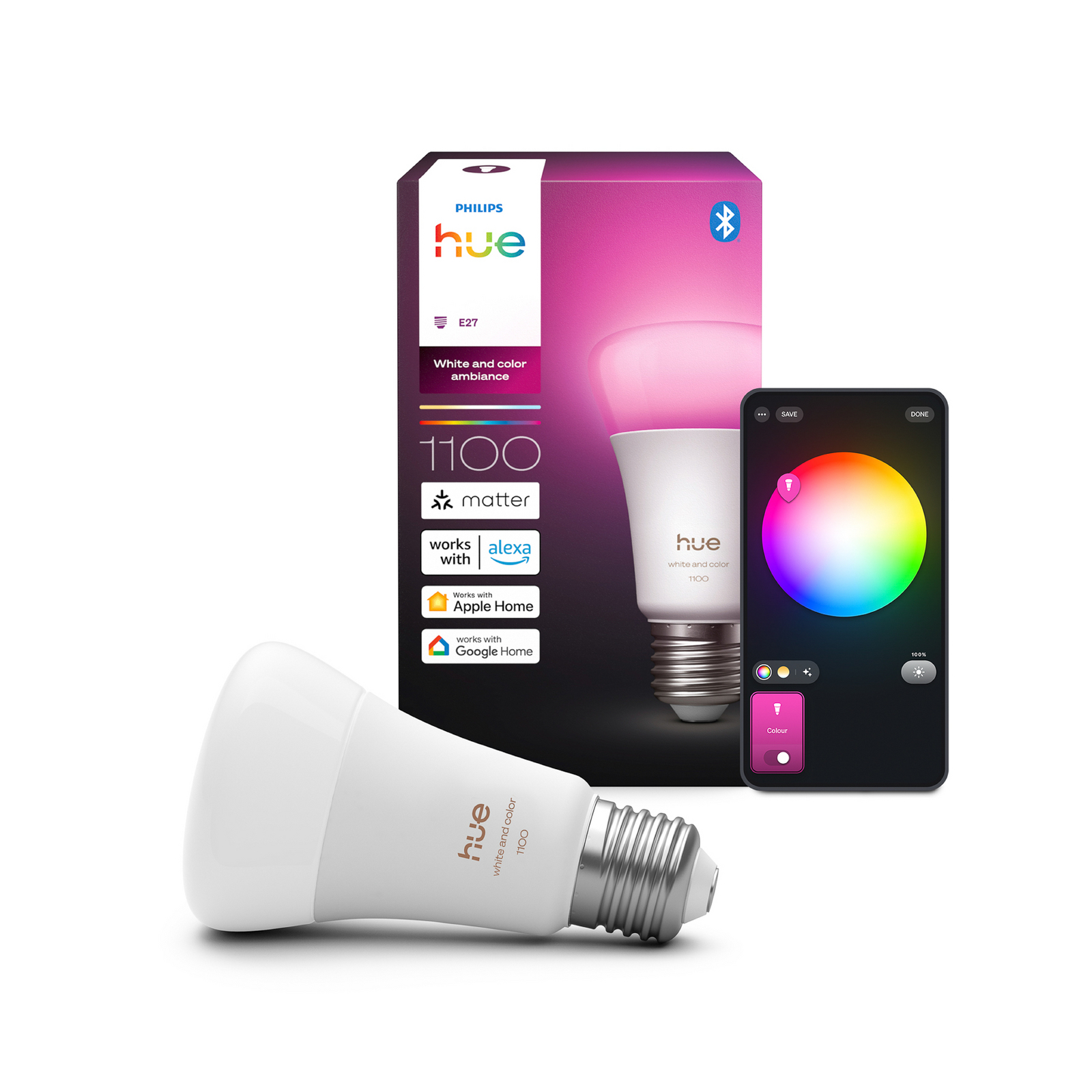 Philips Hue WACA Smart E27 LED, 8,1 W, 1100 lm, CCT, RGB