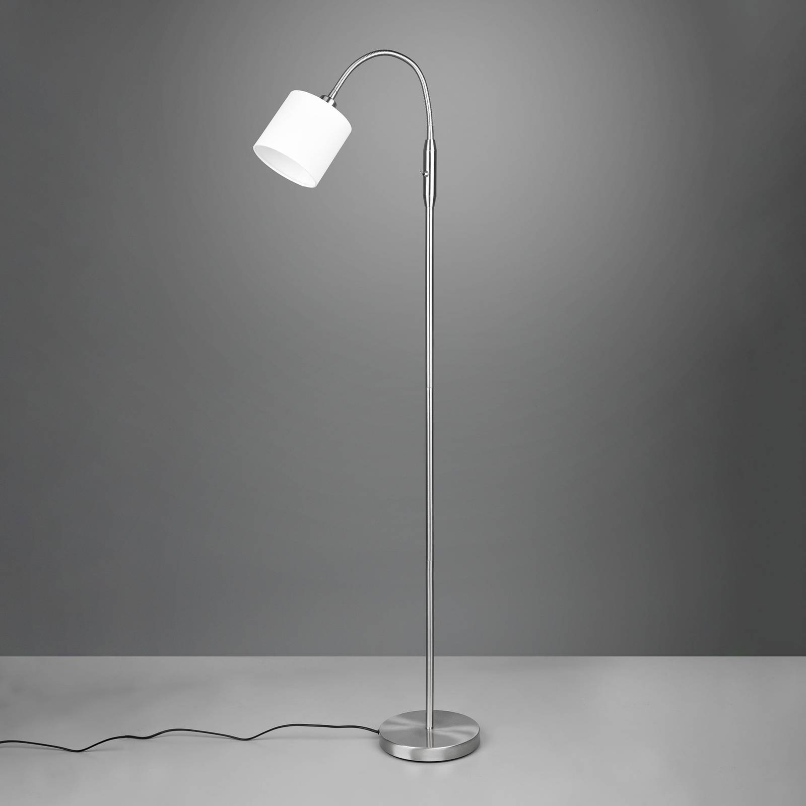 Stojacia lampa Tommy, nikel/biela, výška 130 cm, kov/látka