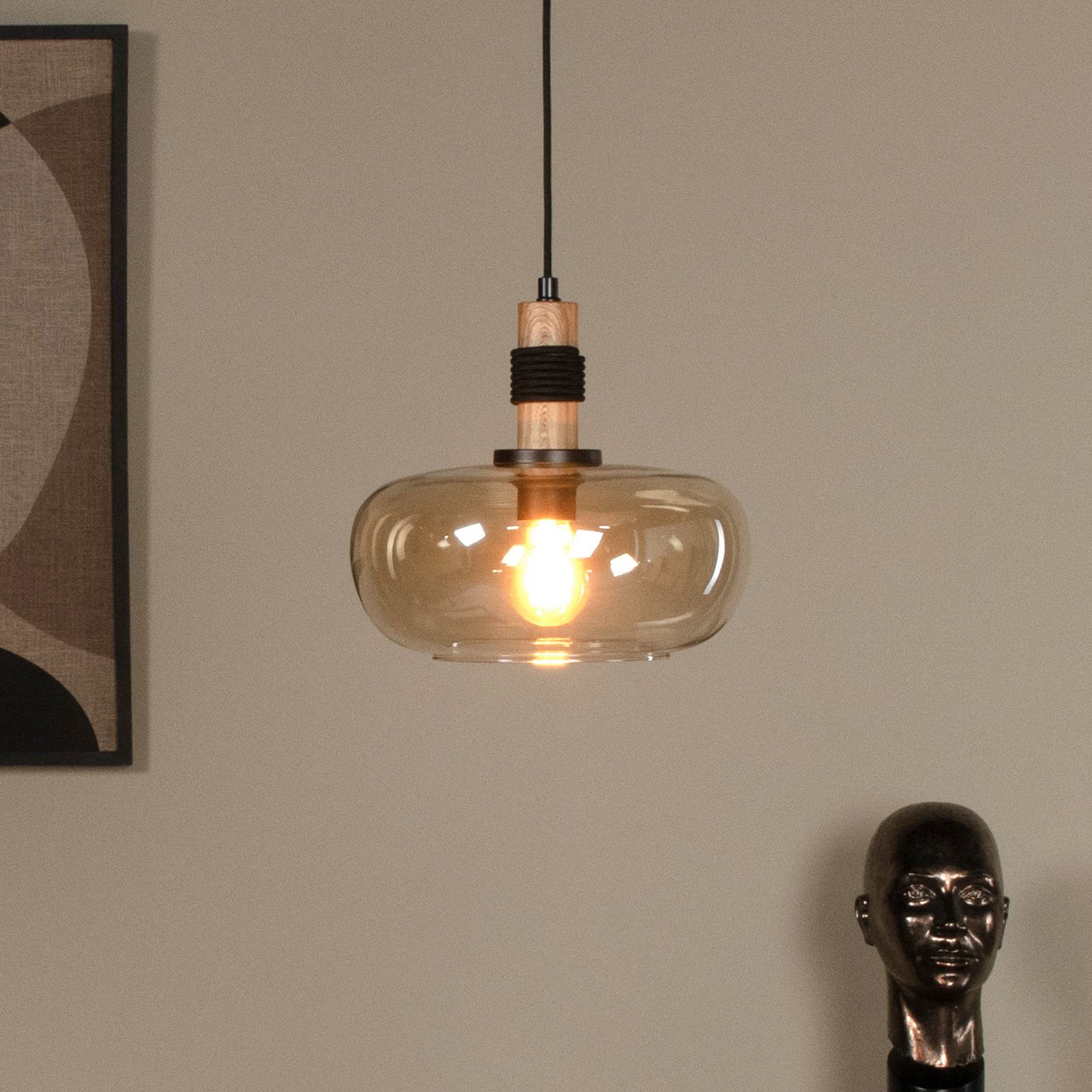 Lucide Lampă suspendată Ilona sticlă Ø 30 cm negru/ambră 1 bec - Camera de zi / sufragerie - negru chihlimbar